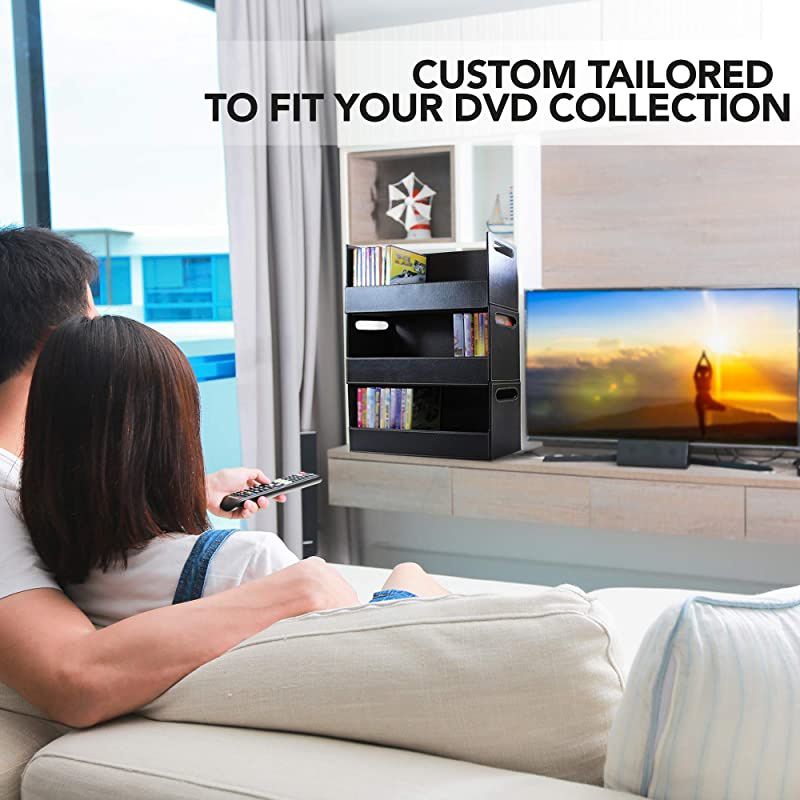 DVD Storage Box with Powerful Magnetic Opening - DVD Tray Holds 28 DVD BluRay PS4 Video Games for Media Shelf Storage & Organization