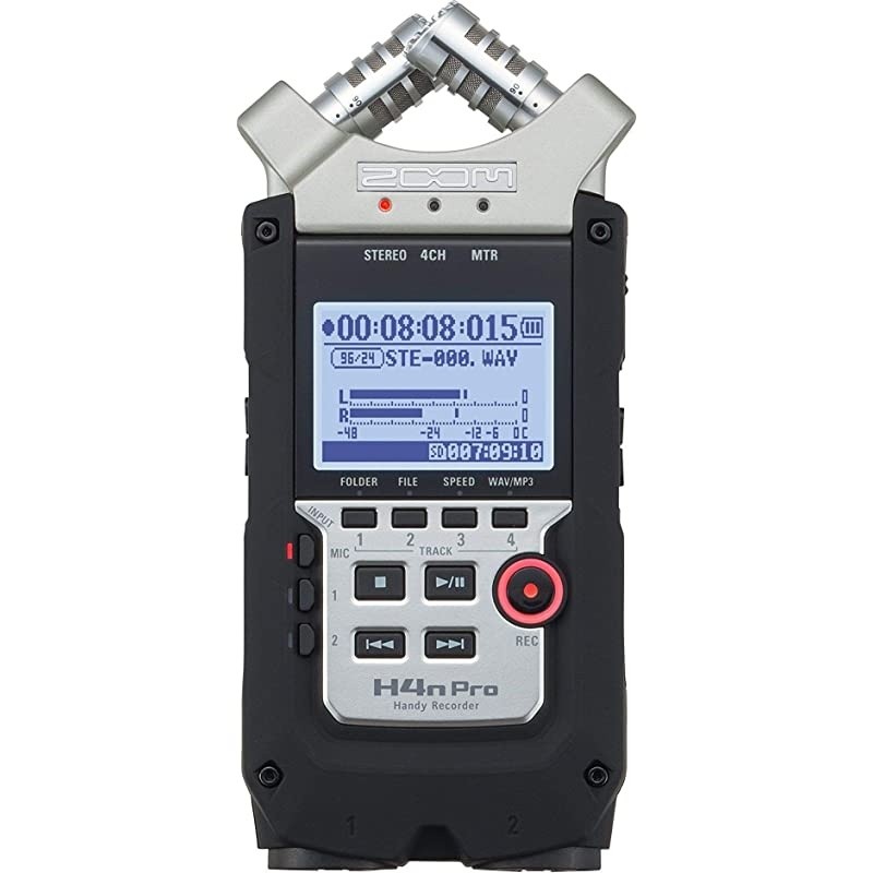 H4n Pro 4-Track Portable Recorder, Stereo Microphones, 2 XLR/ &frac14;&ldquo; Combo Inputs, Guitar Inputs, Battery Powered, for Stereo/Multitrack Recording of Music, Audio for Video, and Podcasting