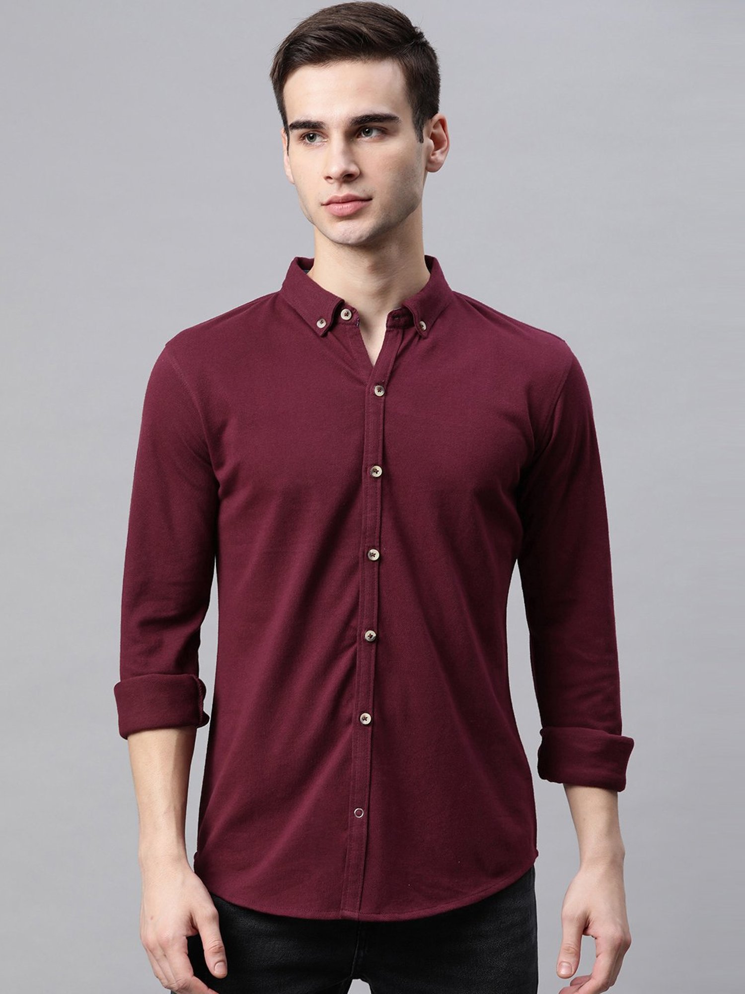 Manq Maroon Slim Fit Shirt