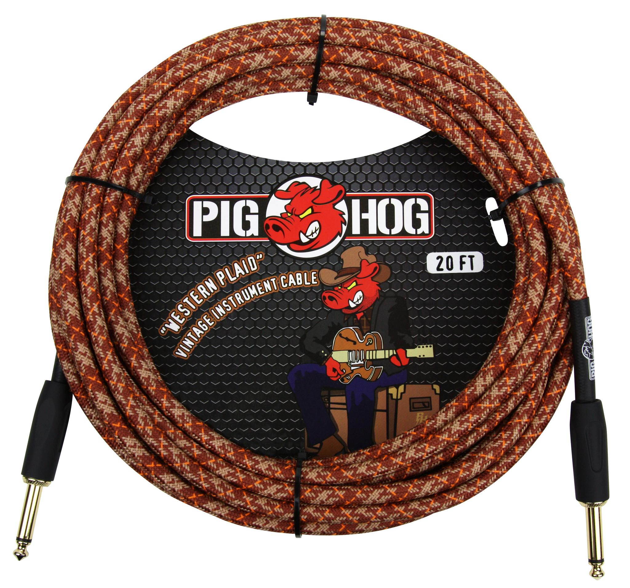 Pig Hog Vintage 20' Instrument Cable with 1/4"-1/4" Connector, Western Plaid
