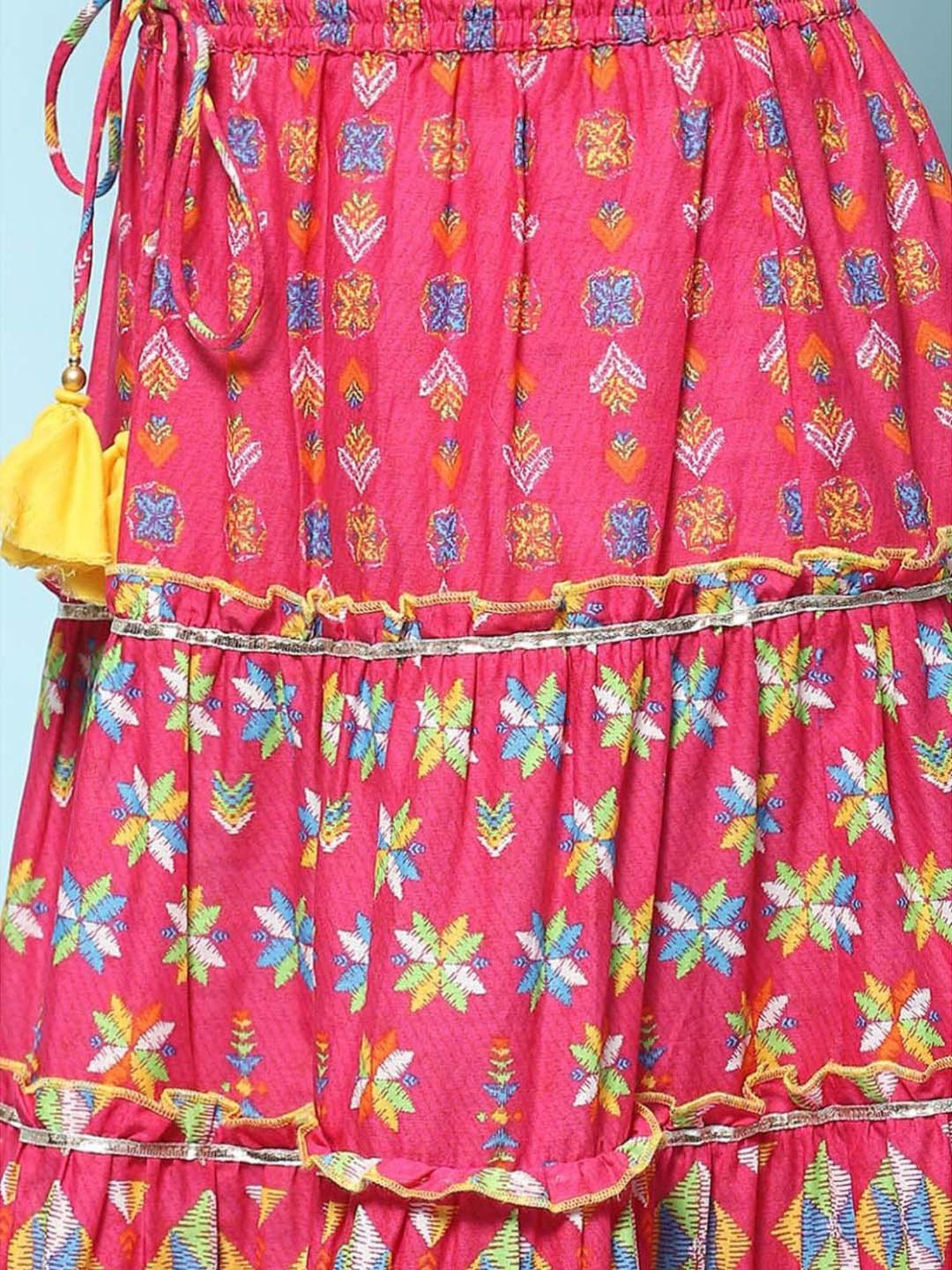 BIBA Girls Kids Pink Cotton Printed Lehenga Set