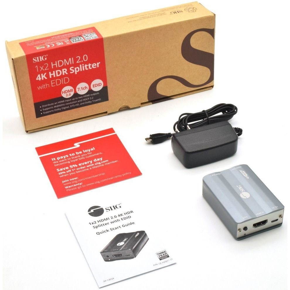 SIIG 1x2 HDMI 2.0 4K HDR Splitter