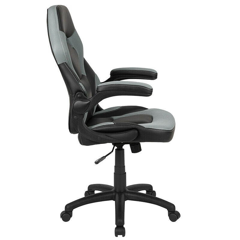 Flash Furniture CH-00095-GY-GG X10 Gaming Chair Racing Office Ergonomic Computer PC Adjustable Swivel Chair with Flip Up Arms Leather Soft, Gray & Black