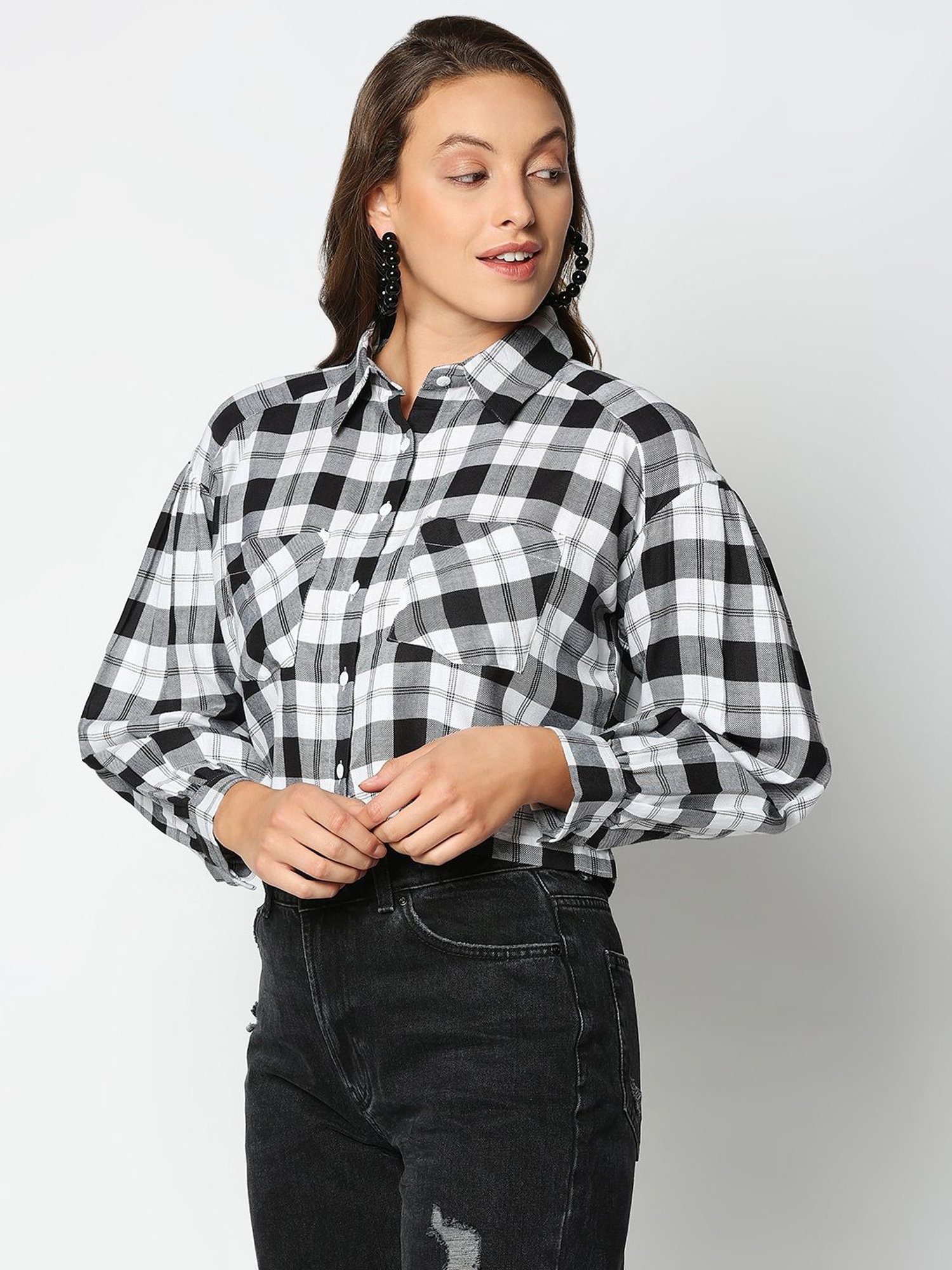 Remanika Black & White Pure Cotton Chequered Shirt