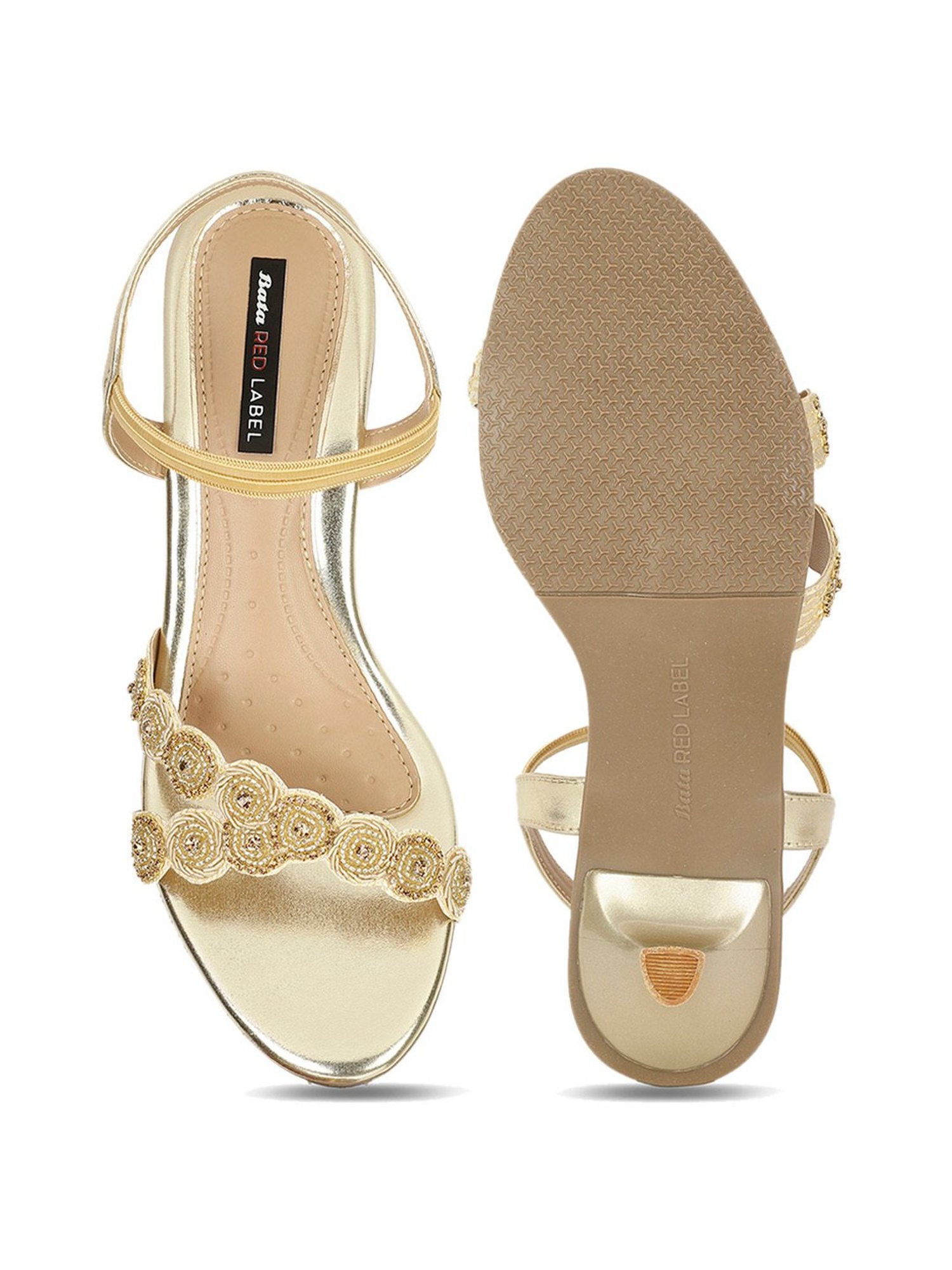 Bata Women's PEACHE 23 Gold Ankle Strap Sandals