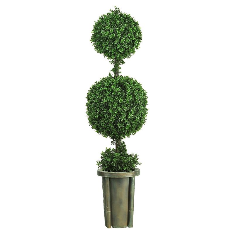 Artificial 5ft Double Ball Leucodendron Topiary With Decorative Vase Indoor/Outdoor - Nearly Natural