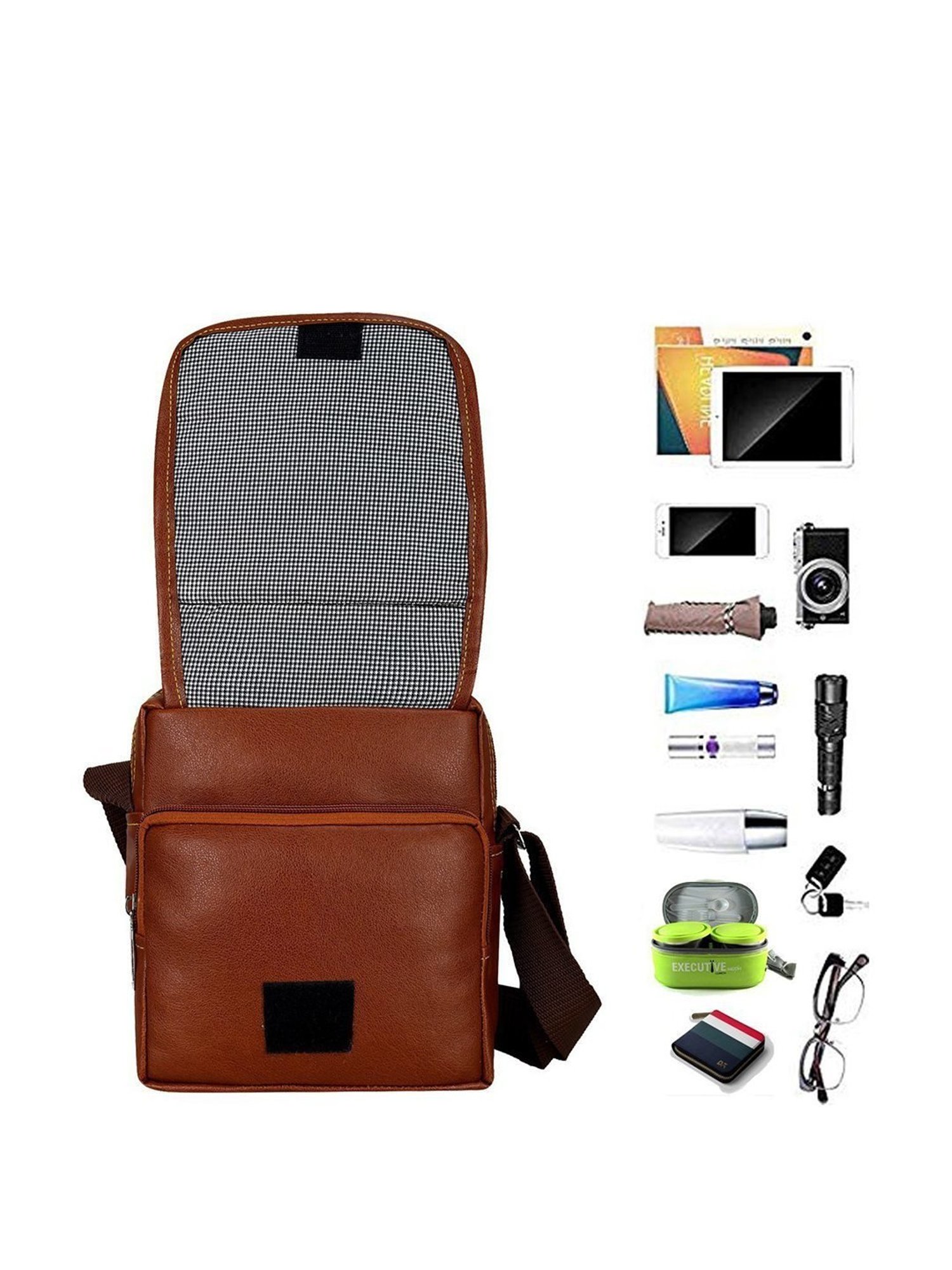 Leather World Tan Solid Medium Cross Body Bag