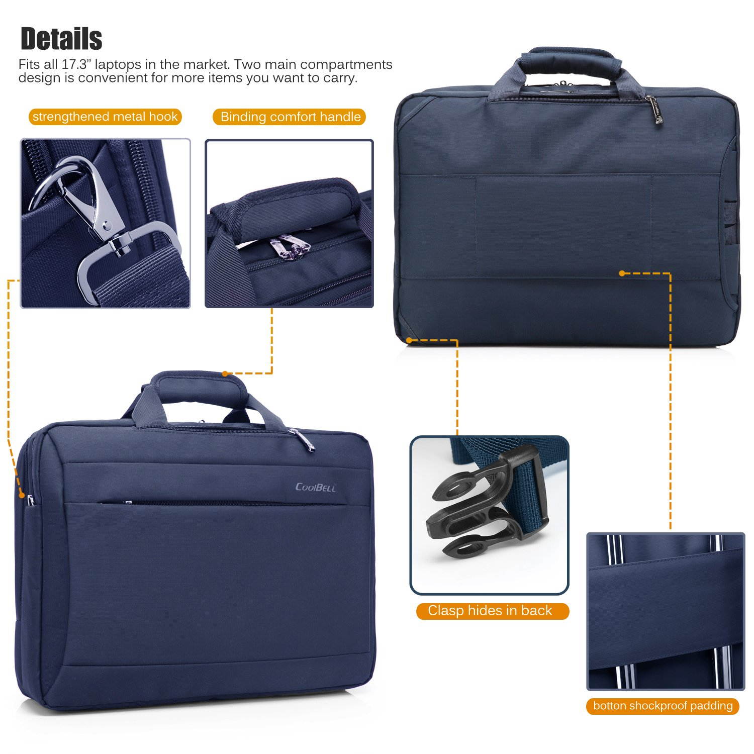 CoolBELL Convertible Backpack Messenger Bag 17.3 Inch Laptop Shoulder Bag Expendable Business Briefcase Extra Large Multi-Functional Travel Computer Bag for Men,Black