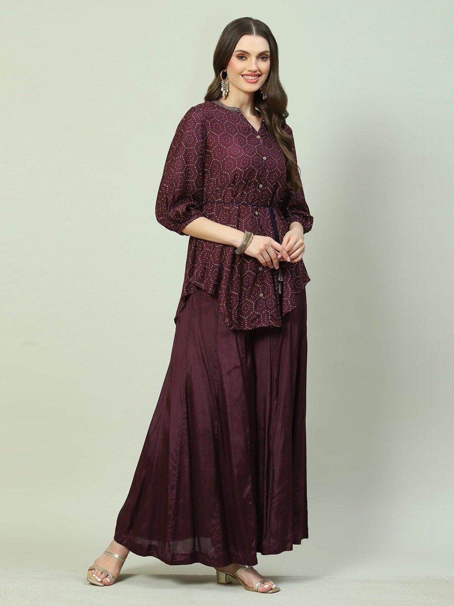 Biba Purple Printed Liva Tunic Pant Set