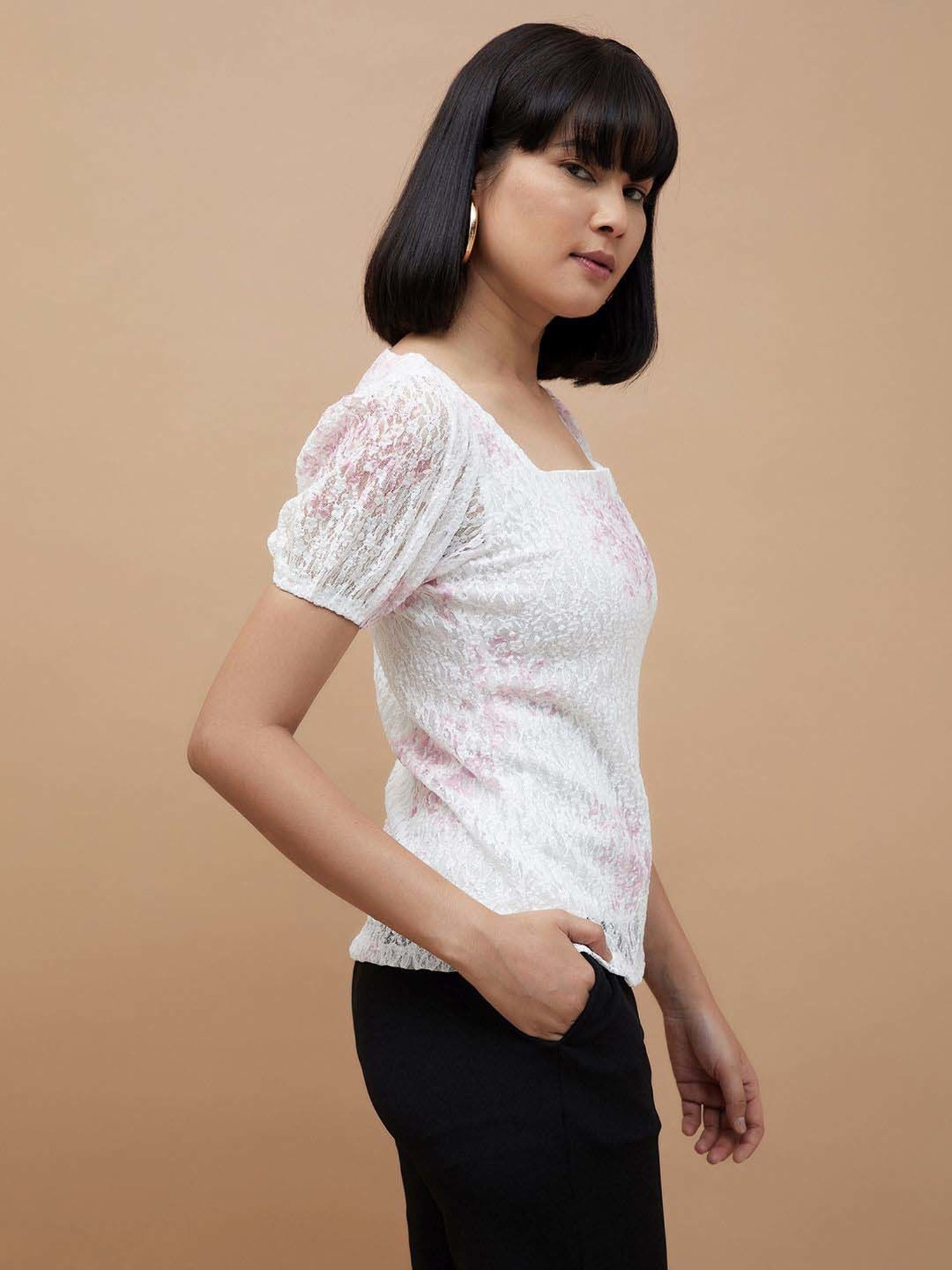 Code by Lifestyle White Printed Top