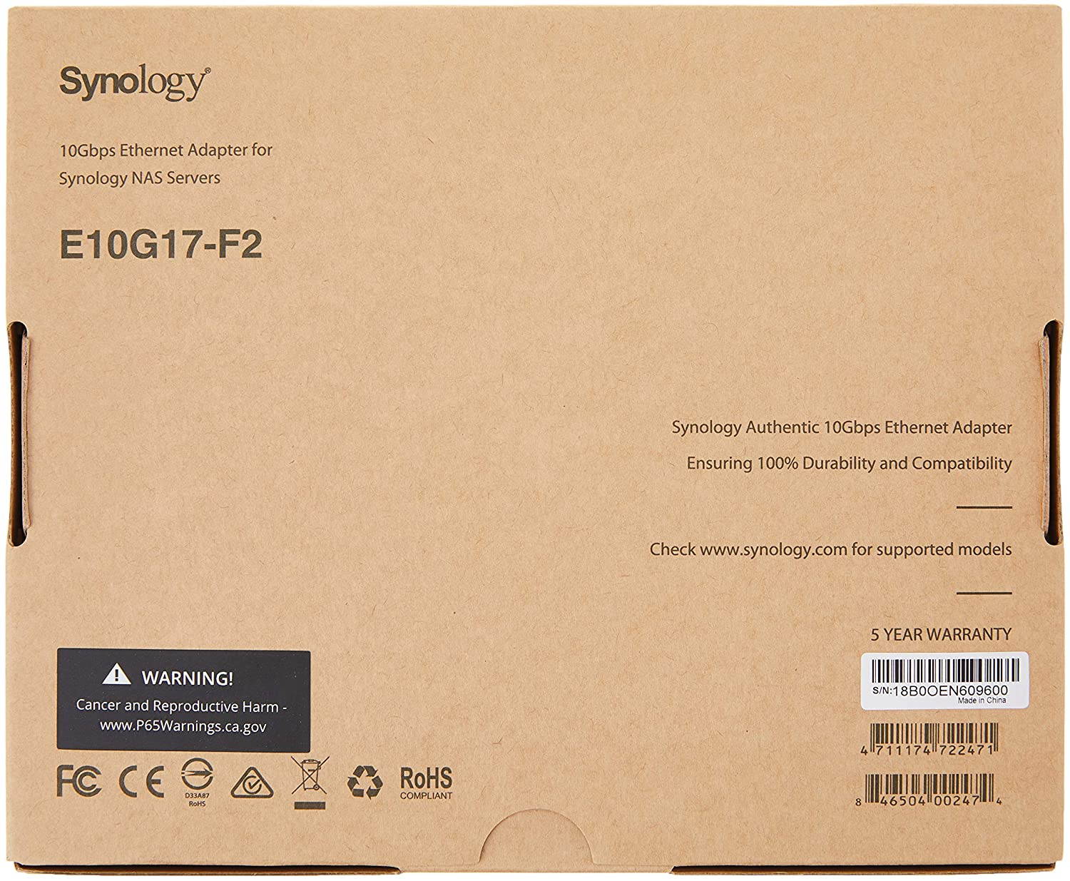 Synology Dual-Port 10GB SFP+ PCIe 3.0 X8 Ethernet Adapter (E10G17-F2)