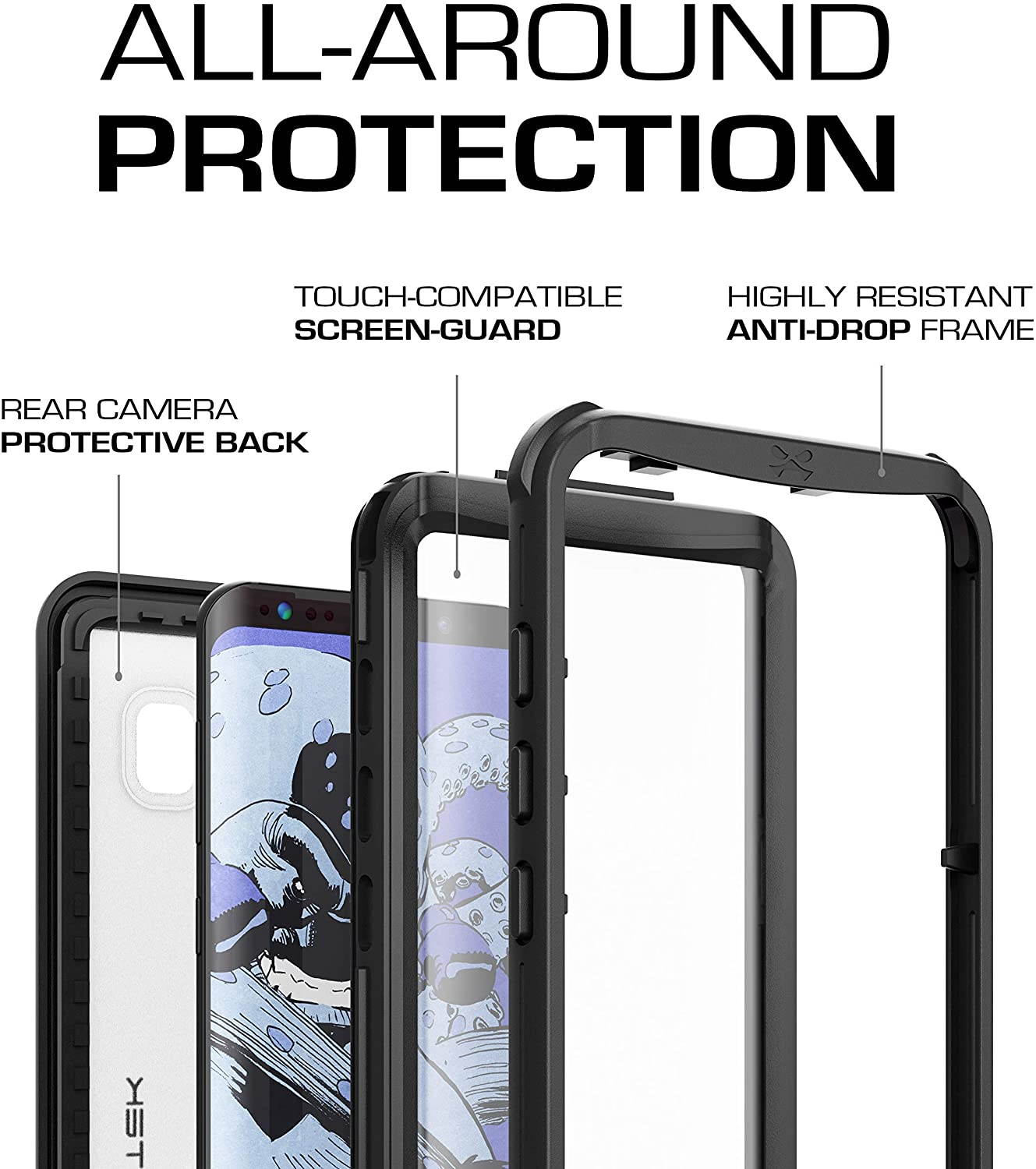 Ghostek Nautical Galaxy S8 Plus Waterproof Case with Screen Protector Extreme Rugged Heavy Duty Protection Full Body Sealed Shell Underwater Shockproof for 2017 Galaxy S8 Plus (6.2 Inch) - (Black)