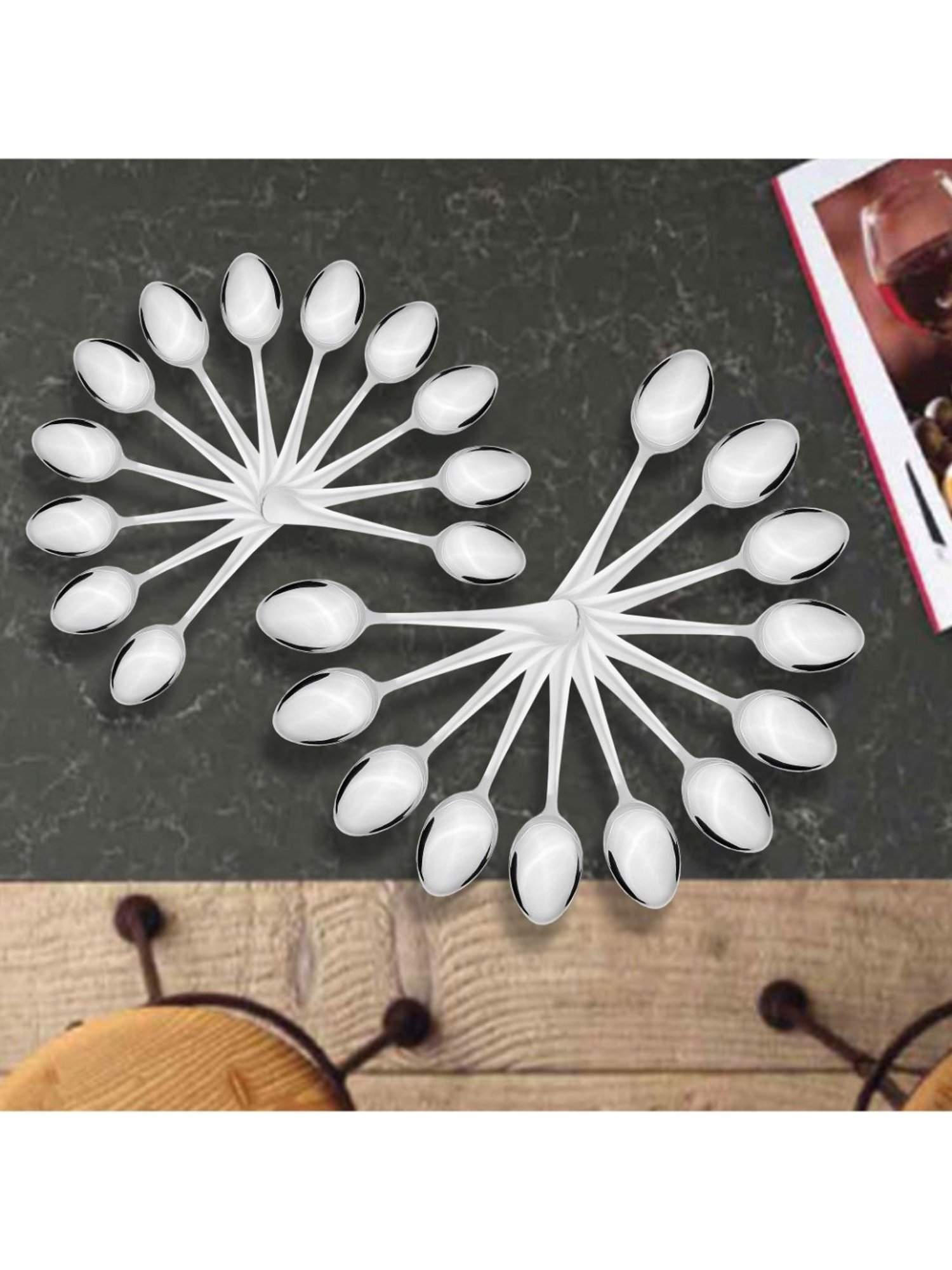 Sumeet S.S.Premium Quality Spoon set of 24 (Medium Spoon 12 (16cm L), Dessert Spoon 12 (18.5cm L)