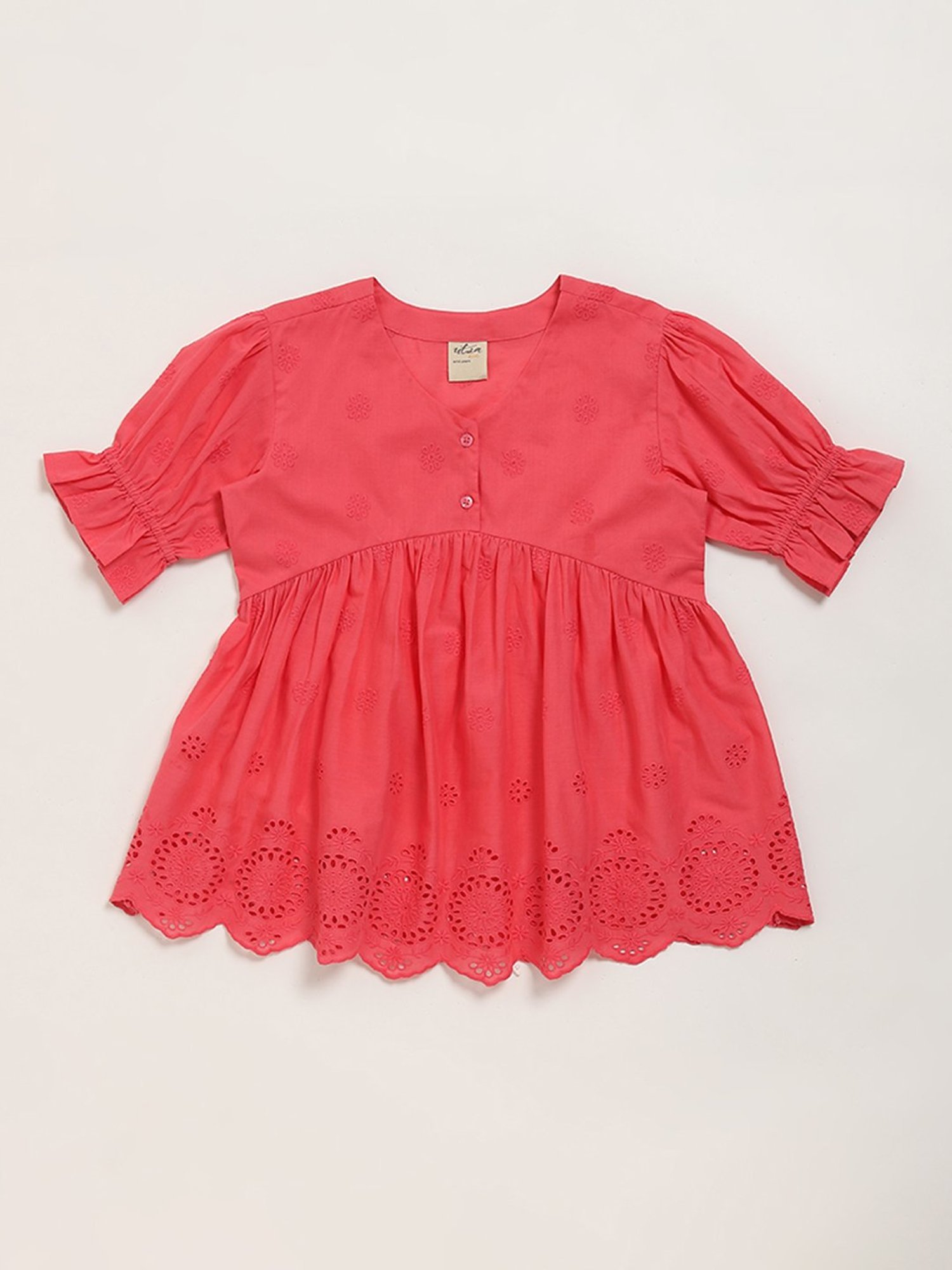 Utsa Kids by Westside Coral Schiffli Design Cotton Dress