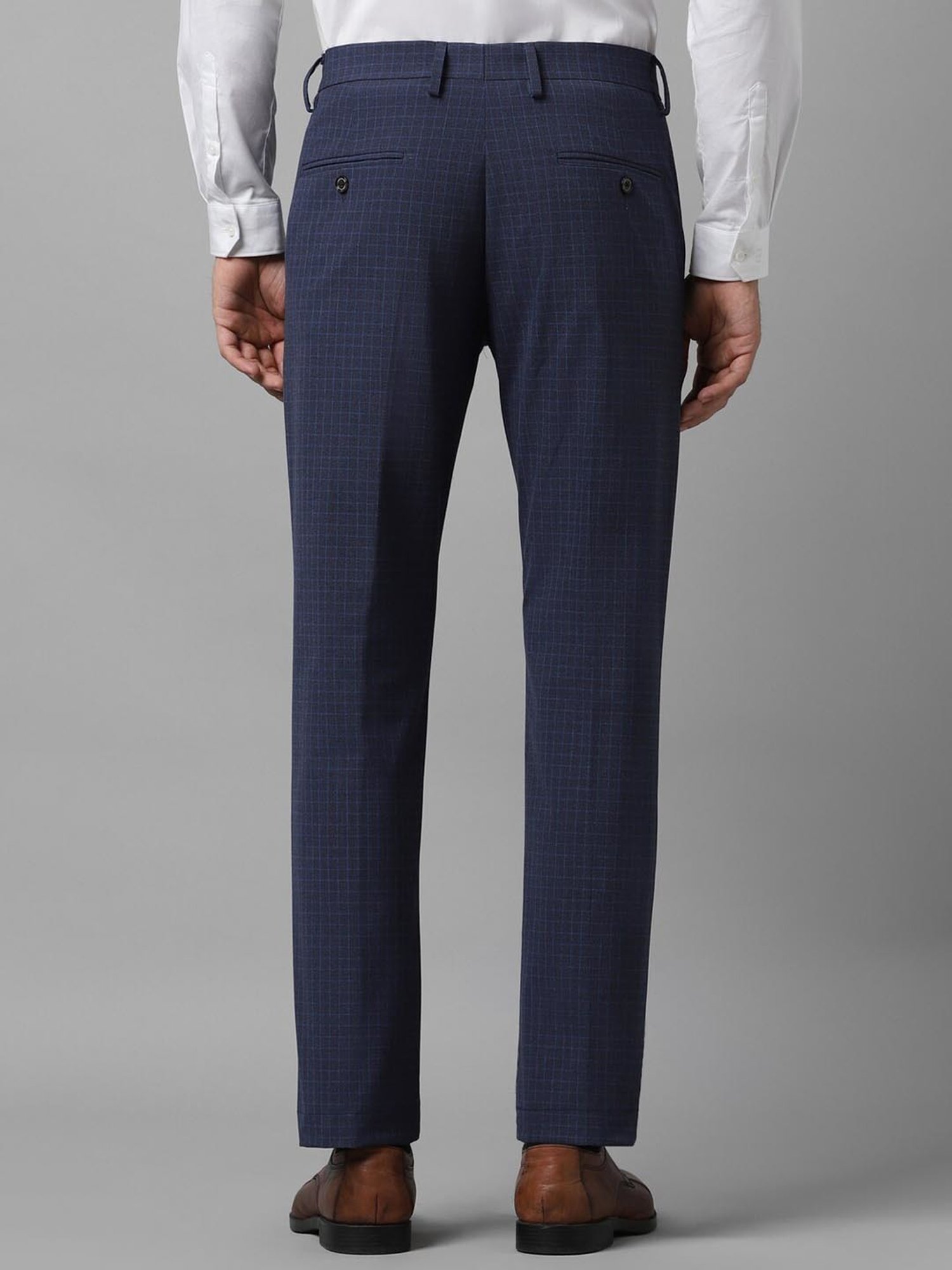 Louis Philippe Navy Slim Fit Checks Trousers
