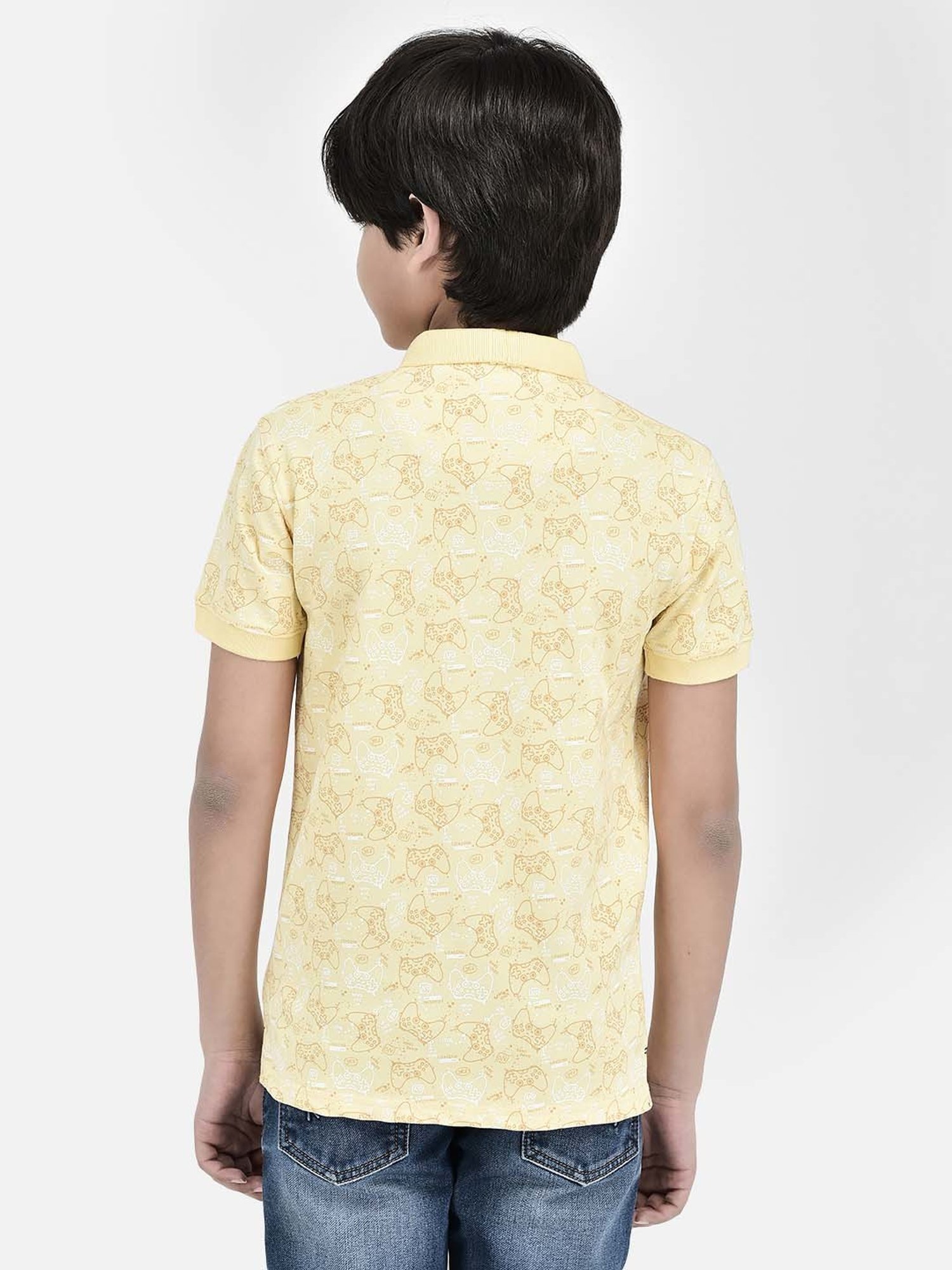Crimsoune Club Kids Yellow Printed Polo T-Shirt