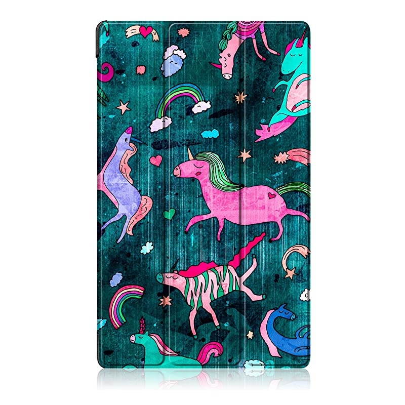 Ultra Slim Lightweight Shell Standing Case for  All-New Fire HD 10 10.1" 2019/2017 Model Smart Cover with Auto Wake/Sleep Feature, Unicorn Zoo