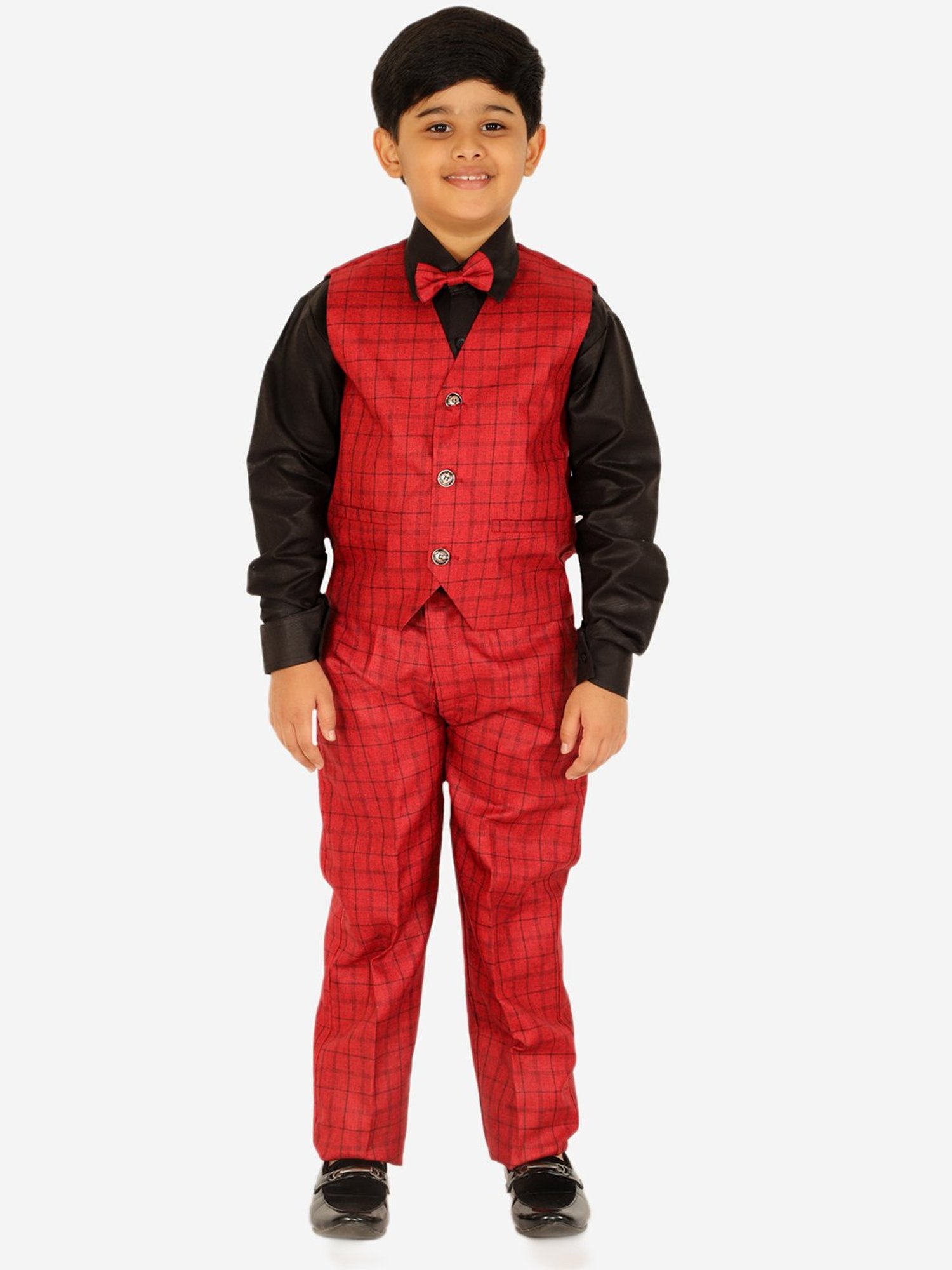 Fourfolds Boys Blue & White Solid Full Sleeves Suit Set