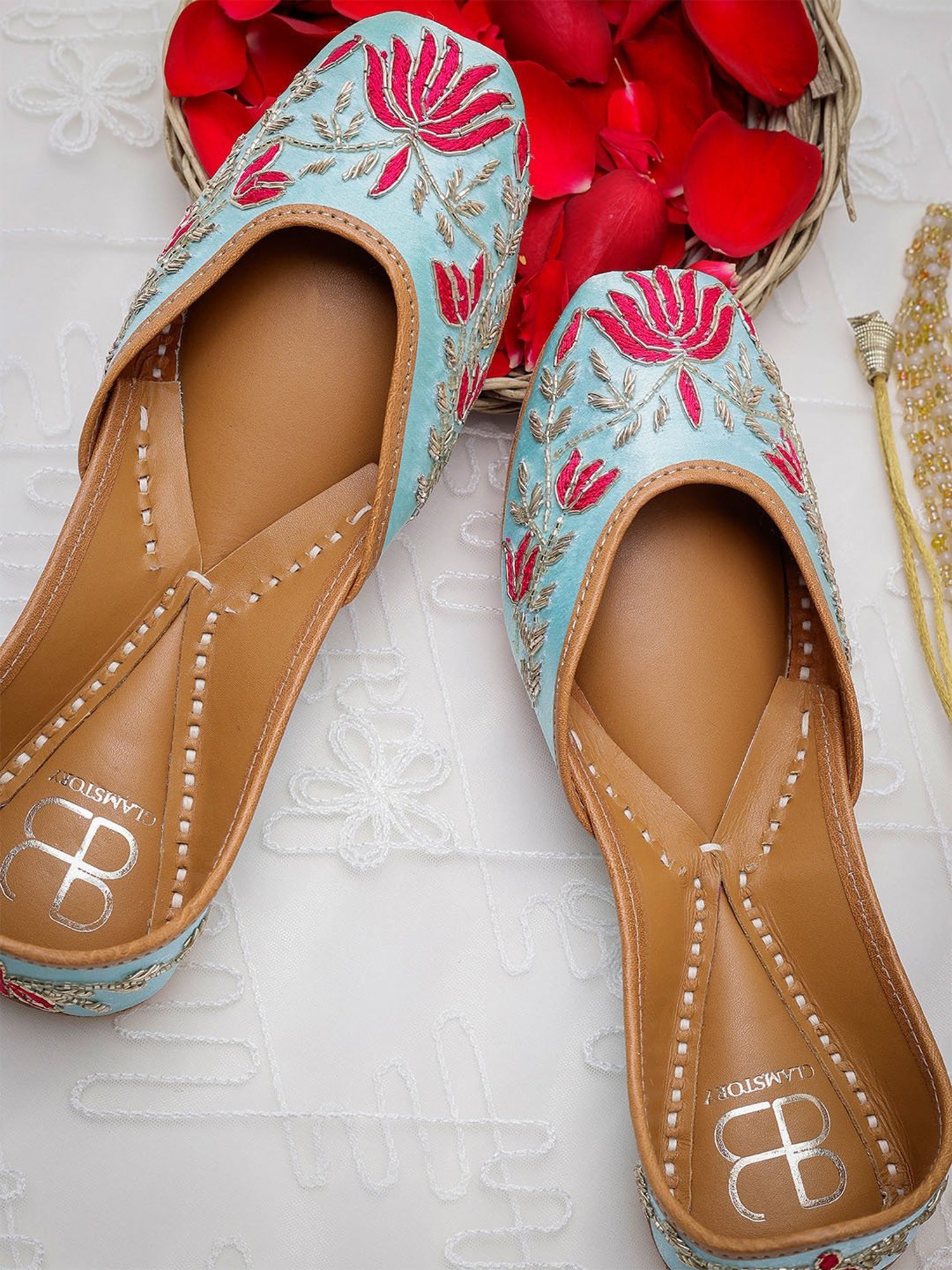 Glam Story Women's Rosalie Blue Ethnic Juttis