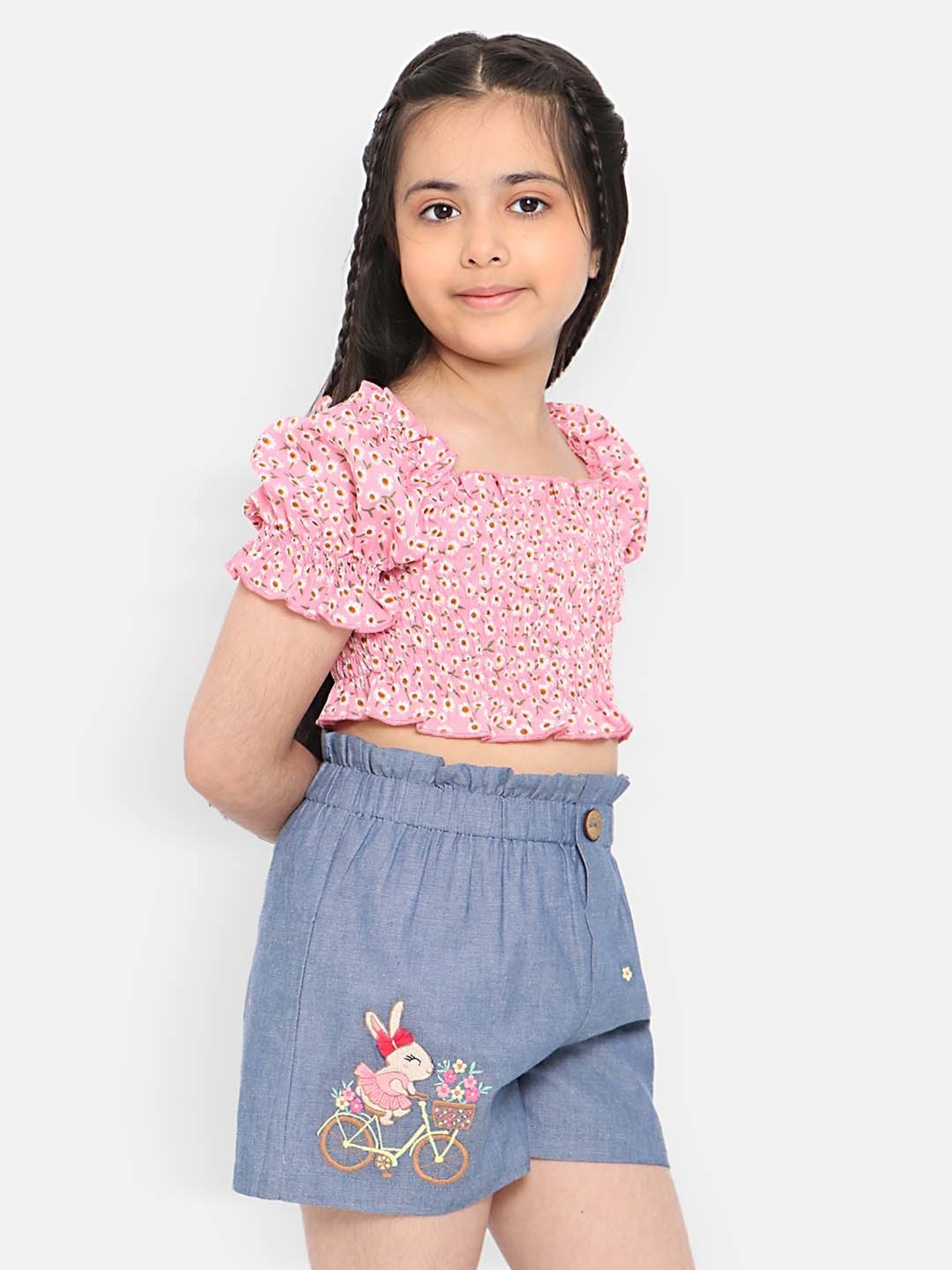 Nauti Nati Kids Pink Floral Print Crop Top