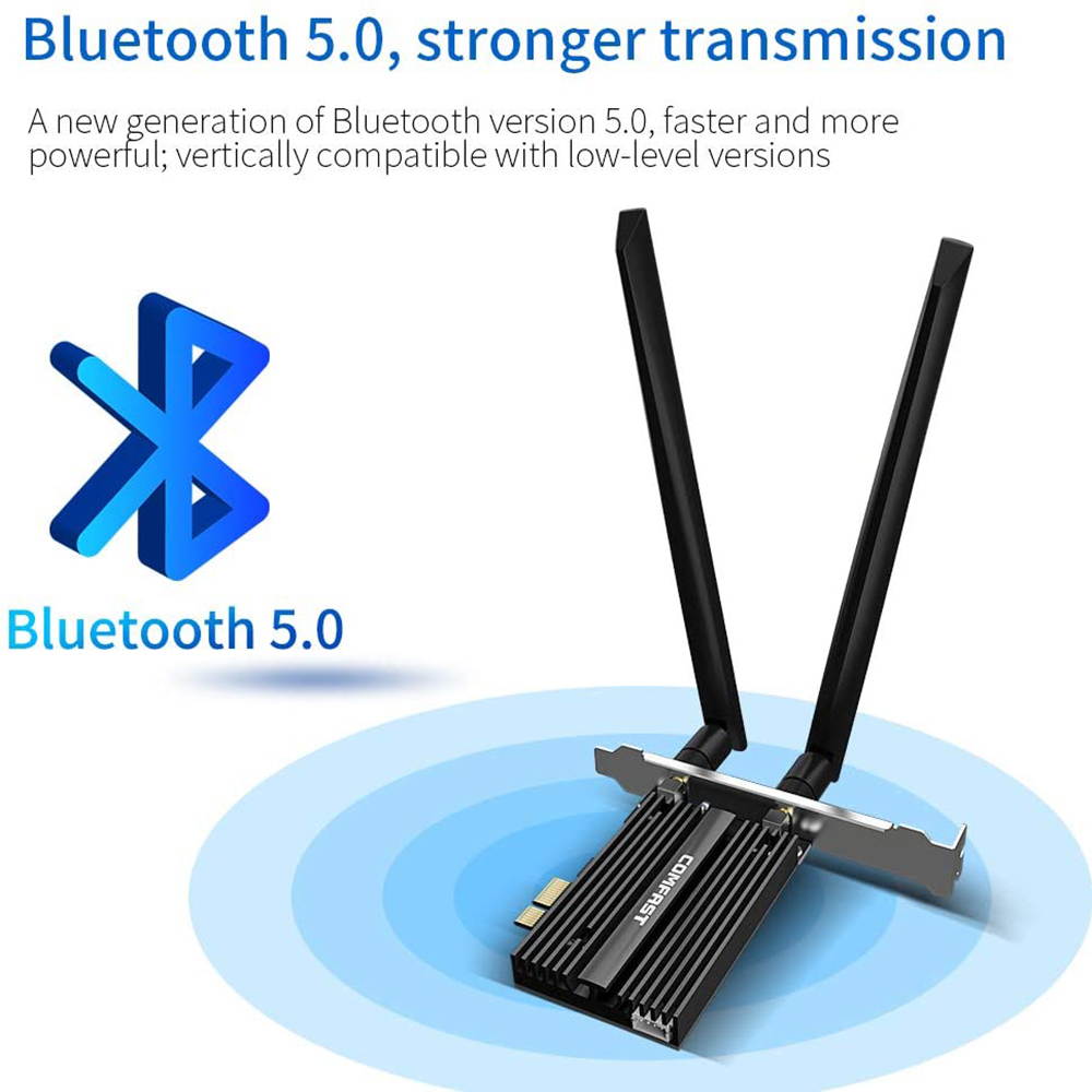 WiFi 6 PCIE Card 2974Mbps AX200 Wireless Adapter WiFi Card with Bluetooth 5.0, 802.11ax, MU-MIMO, Dual-Band(5GHZ 2400Mbps+2.4GHZ 574Mbps) for PC, Support Windows 10 64bit, Chrome OS and Linux