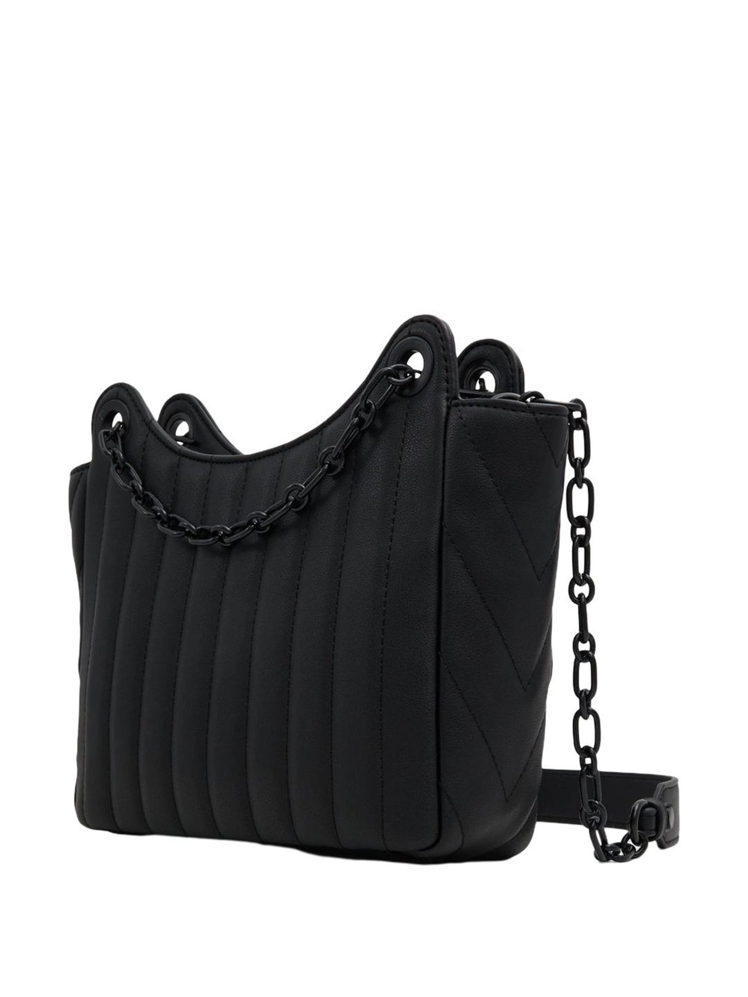 Call It Spring Black Textured Medium Sling Handbag
