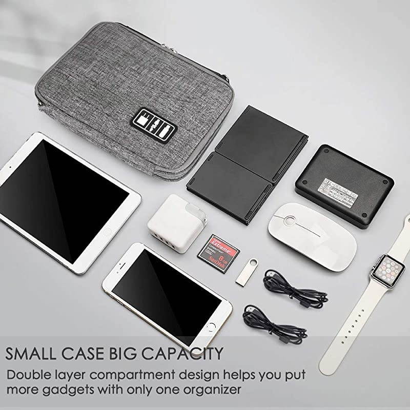 Electronics Organizer,  Electronic Accessories Cable Organizer Bag Waterproof Travel Cable Storage Bag for Charging Cable, Cellphone, Mini Tablet (Up to 7.9'') and More (Grey)