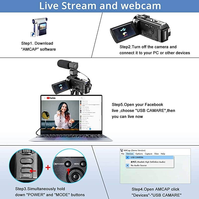 Video Camera Camcorder with Microphone,  FHD 1080P 30FPS 24MP Vlogging Camera Recorder 3.0 Inch 270&deg; Rotation Screen 16X Zoom Camcorder Webcam Recorder with Remote Control and 2 Batteries