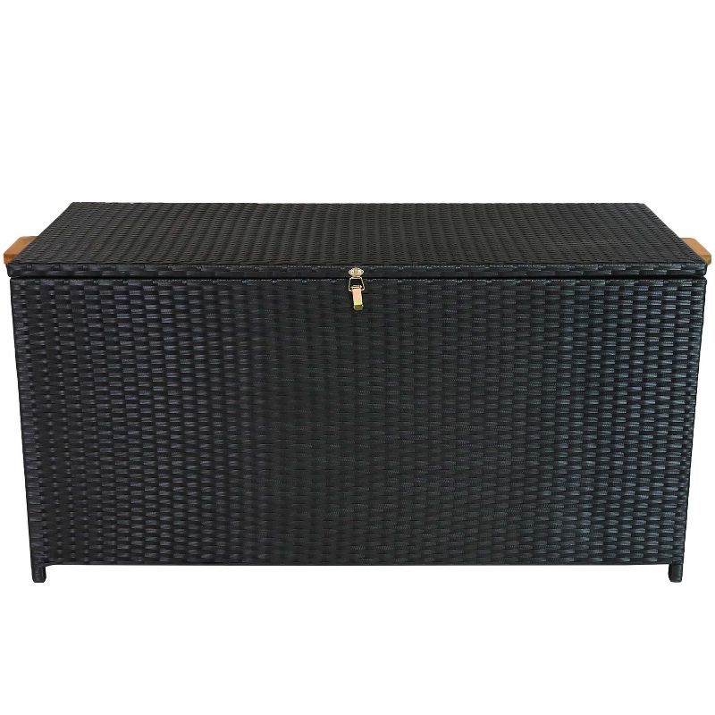 Sunnydaze Indoor Garage Acacia Wood and Resin Wicker Storage Box Trunk with Hinged Lid - 47" - Black