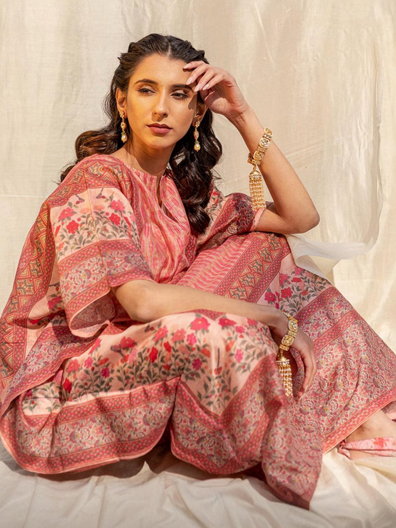 Artagai Beige Co-Ord Set with Notch Collar Kurta and Straight Pants