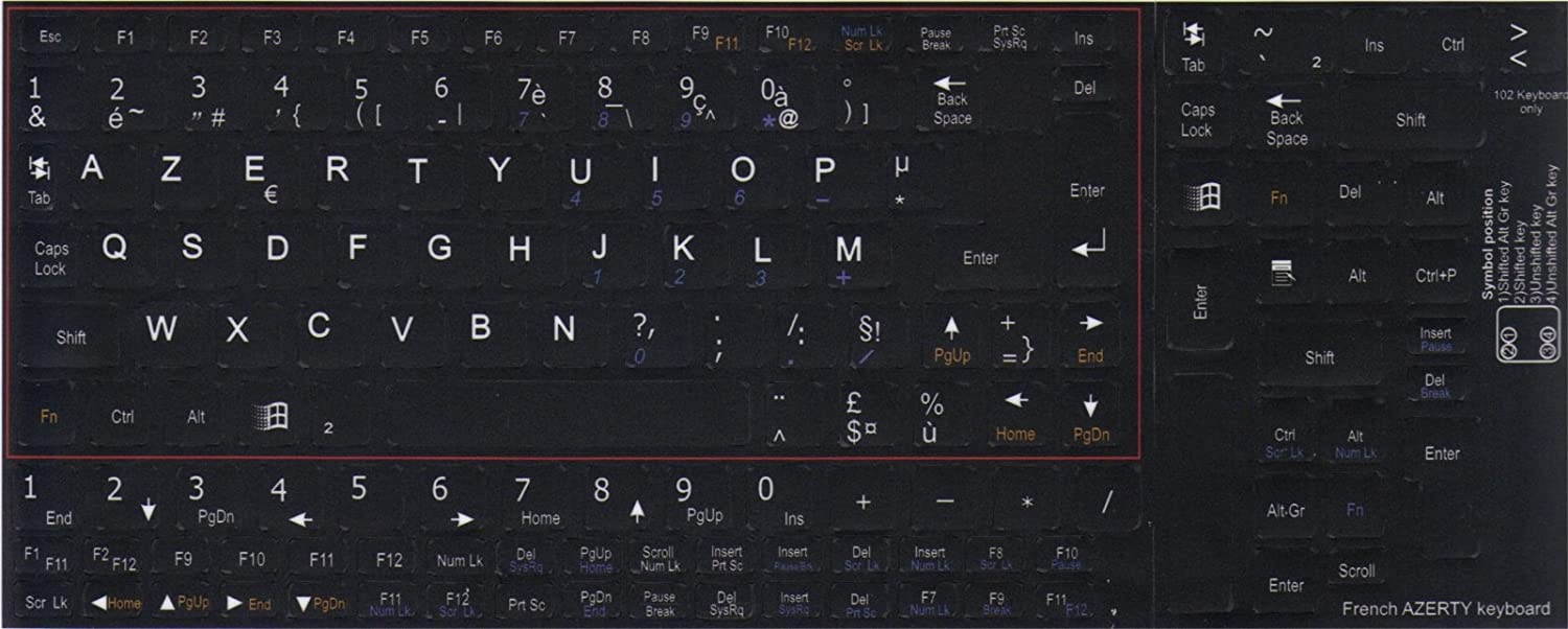 French Azerty Mini Keyboard Sticker 9x9 Black