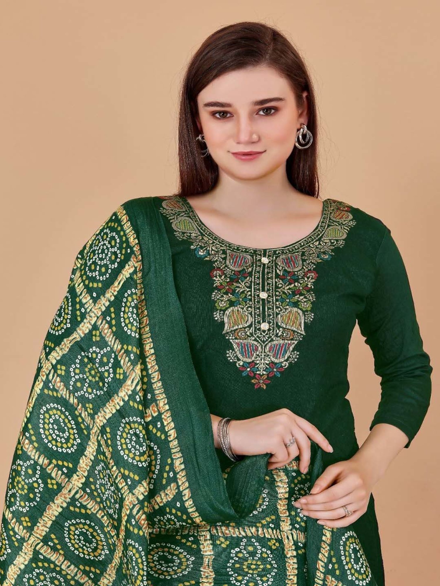 APNISHA Green Cotton Woven Pattern Unstitched Dress Material