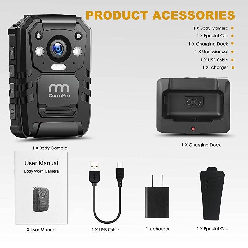 1296P HD Police Body Camera128G Memory Premium Portable Body CameraWaterproof BodyWorn Camera with 2 Inch DisplayNight VisionGPS for Law Enforcement RecorderSecurity GuardsPersonal Use
