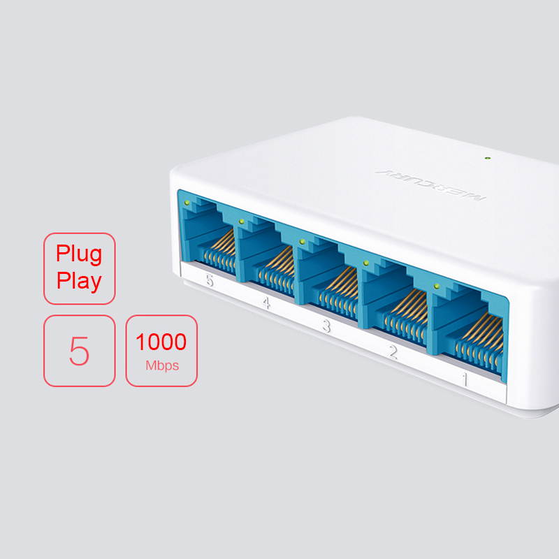 EnLabs 5-Port 10/100/1000 Mbps Gigabit Ethernet RJ45 Network Switch,1000Mbps Desktop Ethernet Splitter Lan Hub w/ Power Adapter