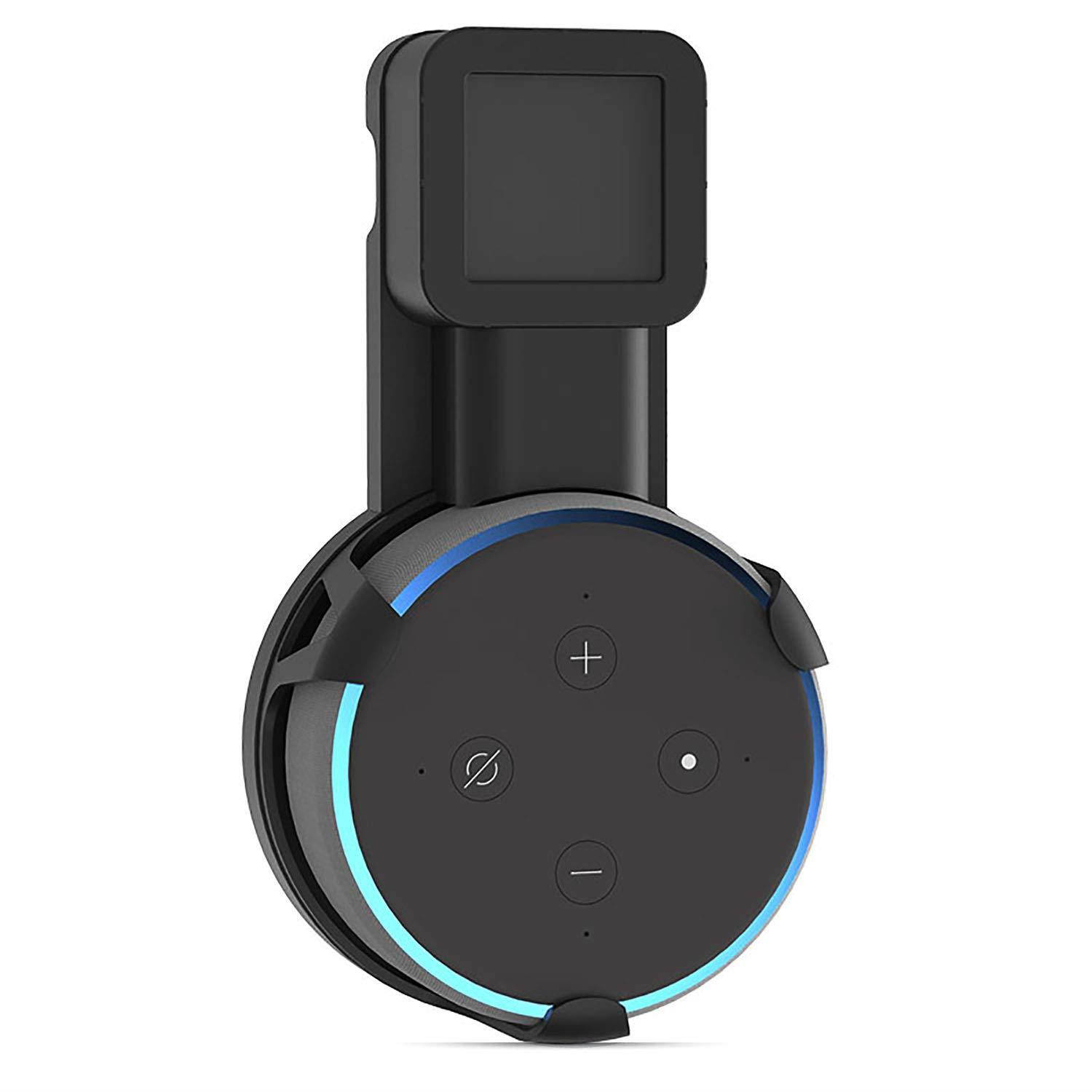 WALI Outlet Wall Mount Stand for Smart Home Speakers Voice Assistants (Dot 3rd Gen) Hanger Holder Case Bracket Space Saving Perfect Accessories Without Messy Wires or Screws (AMM002-B), Black