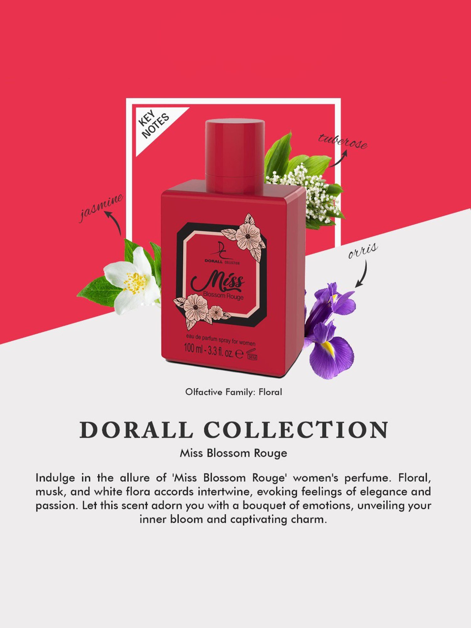 Dorall Collection Miss Blossom Rouge Eau de Toilette for Women - 100 ml