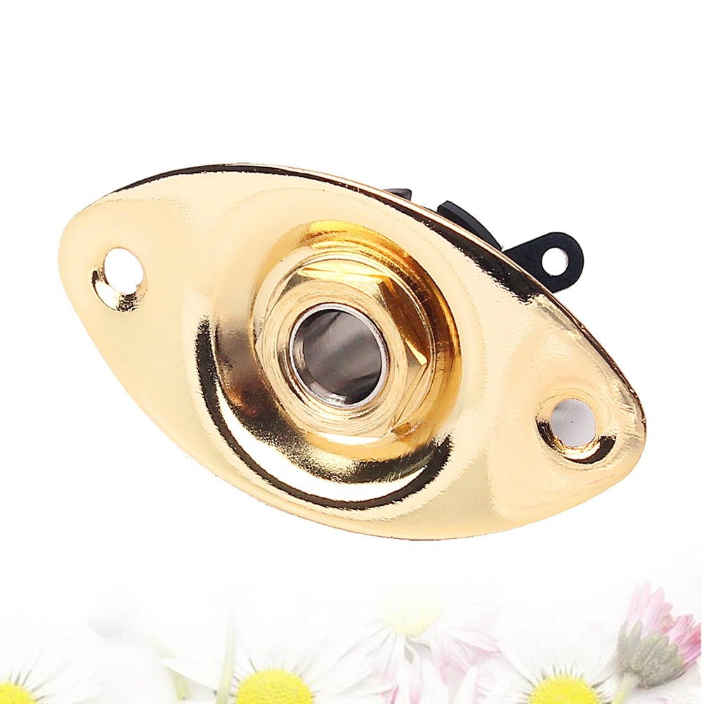 Indented 1/4 Inch Oval Guitar Pickup Output Input Jack Plug Socket 6.35mm With 2 Mounting Screws for Electric Guitar Bass (Golden)