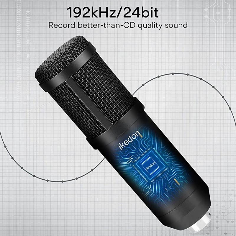 USB Condenser Microphone  192KHZ24Bit Plug Play PC Streaming Mic USB Microphone Kit with Professional Sound Chipset Boom Arm Set Studio Cardioid Mic for Recording YouTube Gaming Podcasting