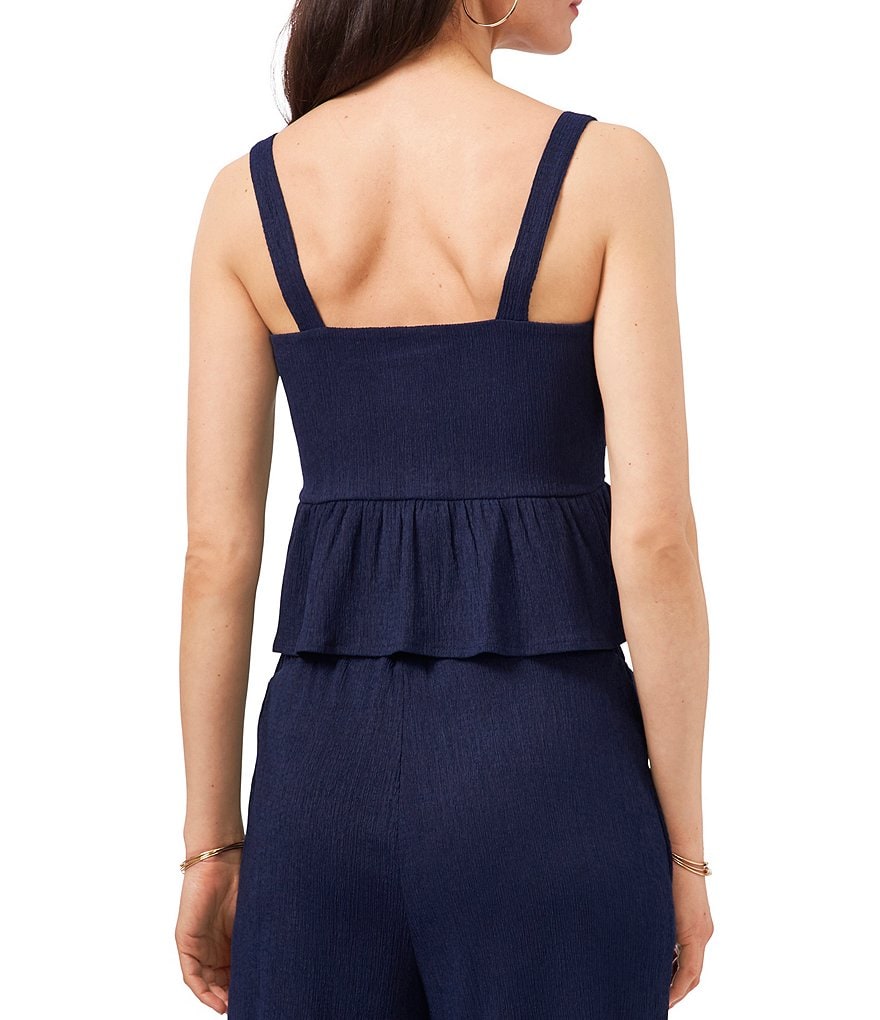 1. STATE Crinkle Knit Cropped Square Neck Sleeveless Peplum Top