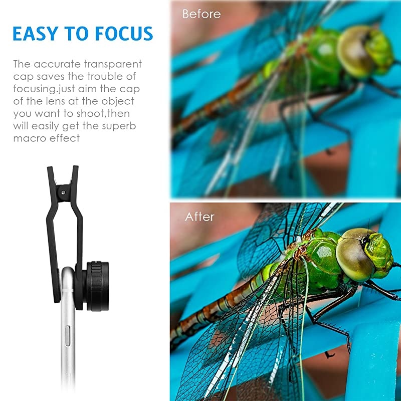 Camera Lens 198&deg; Fisheye Lens 15X Macro Lens 065X Wide Angle Lens ClipOn 3 in 1 Cell Lens for Live Video Compatible with iSamsung Other Smartphones