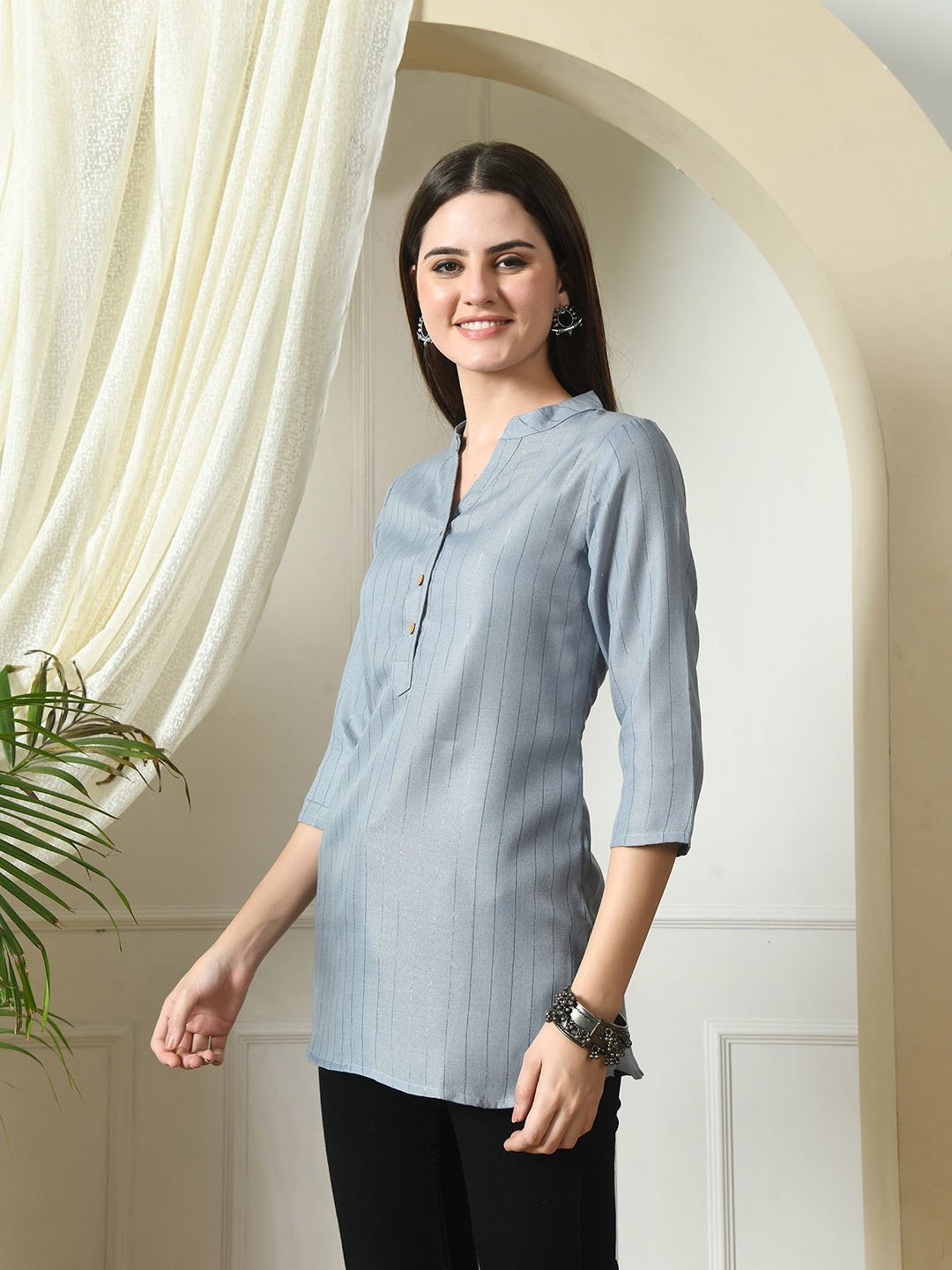 DECKEDUP Blue Cotton Striped Tunic