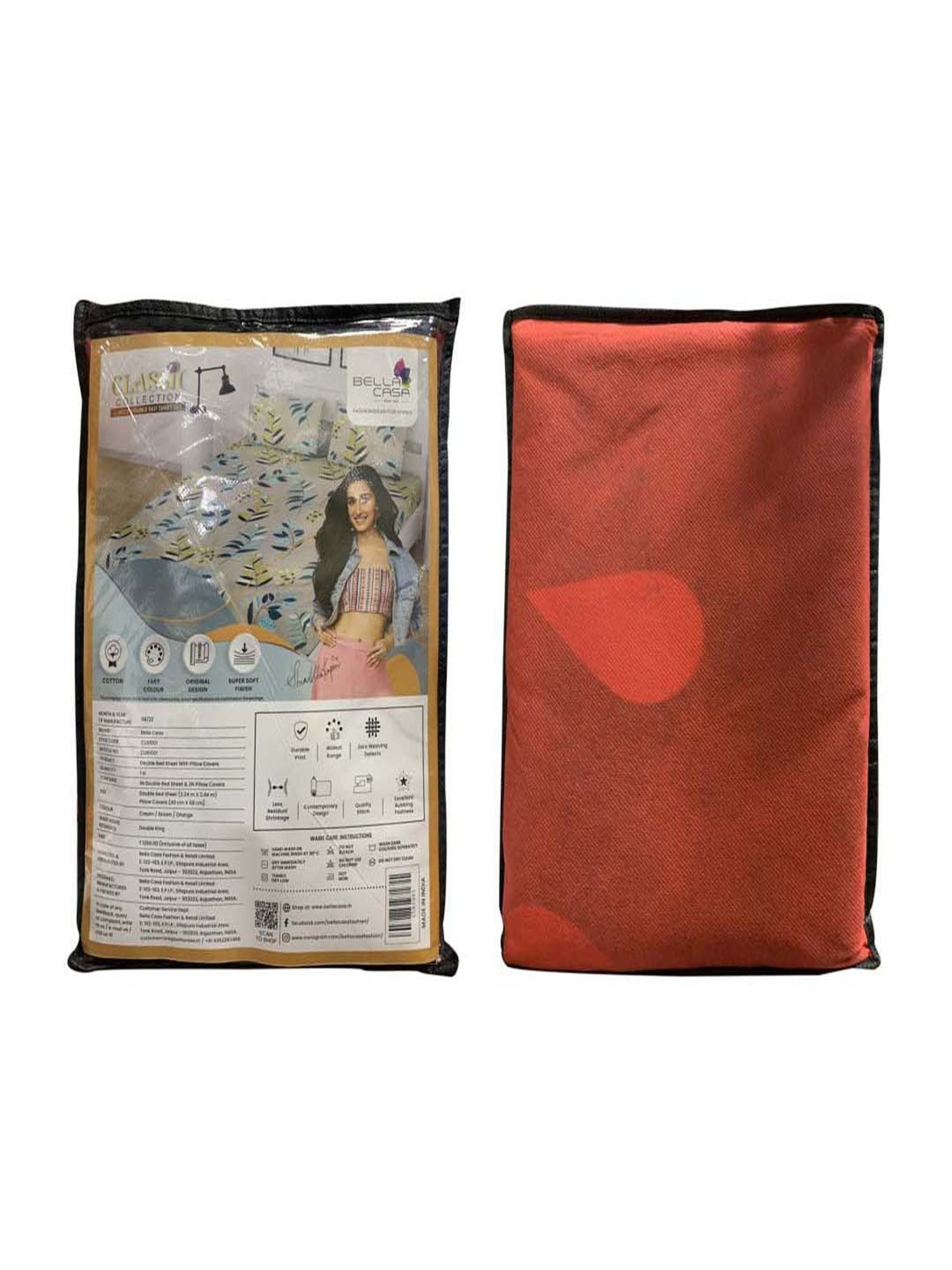 BELLA CASA Classic Multicolor Microfibre 210 TC Queen Bedsheet with 2 Pillow Covers