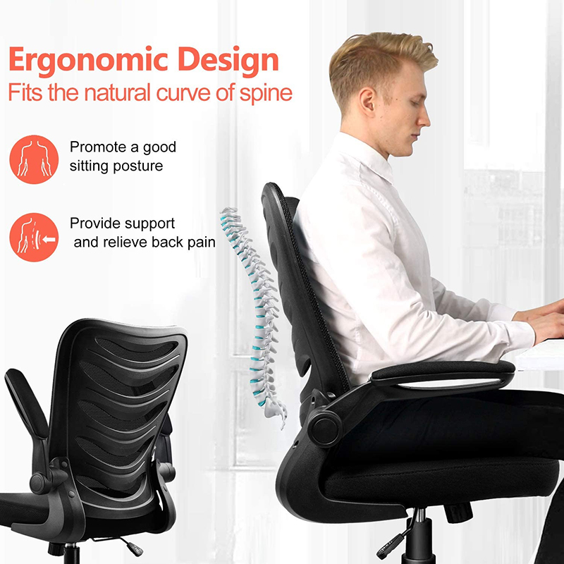 GTRACING Desk Chair ComHoma-Series Ergonomic Office Chair Mesh Computer Chair with Flip-Up Arms Lumbar Support Adjustable Swivel Mid Back for Conference Home Office, Black