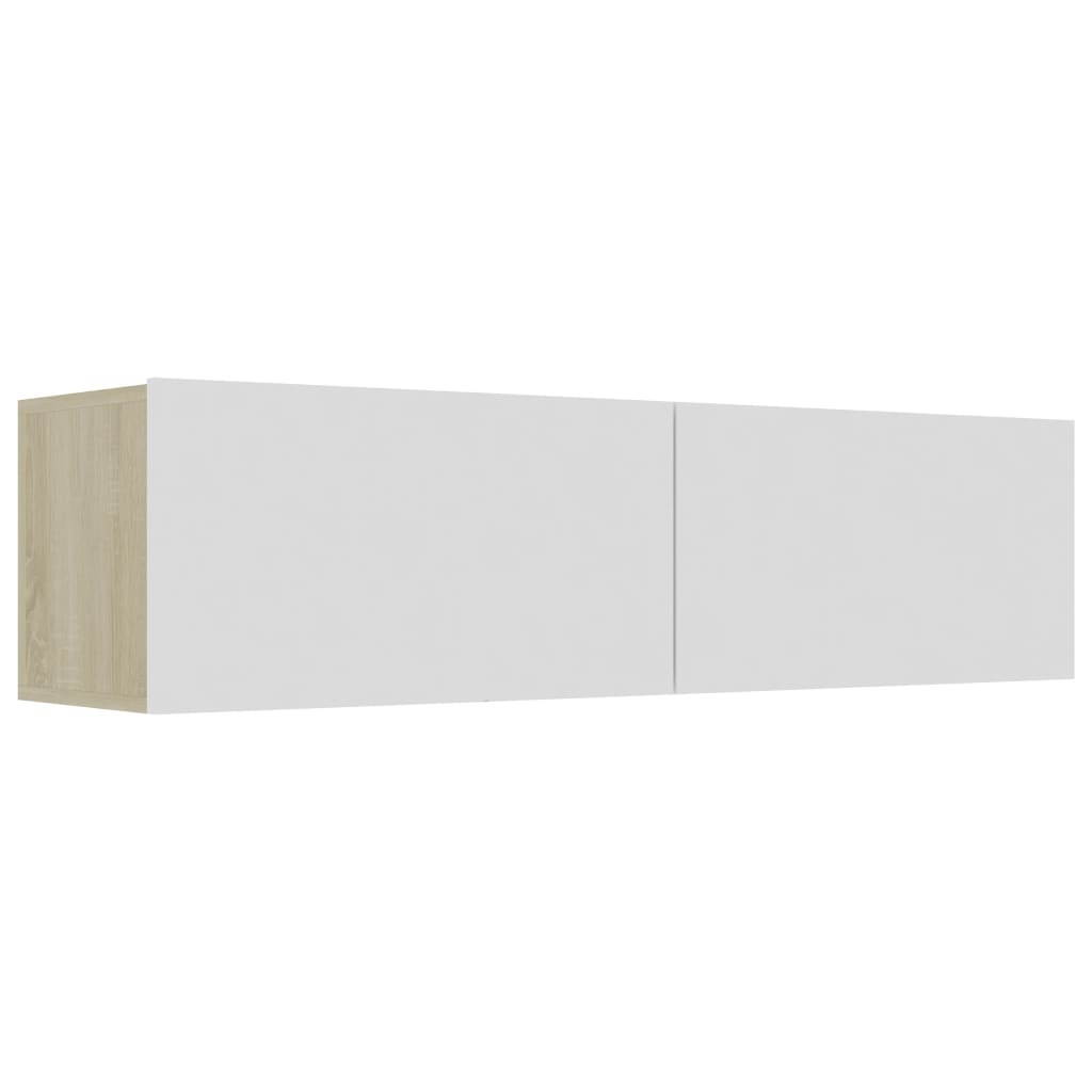 vidaXL TV Cabinet White and Color Sonoma Oak Chipboard TV Stand Storage Chest