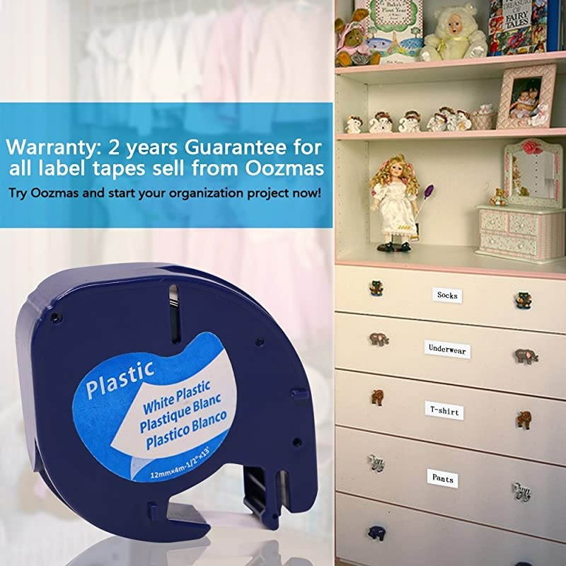 Compatible Label Tape Replacement for Dymo Letratag Refills Black on White Plastic Label Tape 91331 for LetraTag Label Maker, 1/2 Inch x 13 Feet, 12mm x 4m, 3 Pack