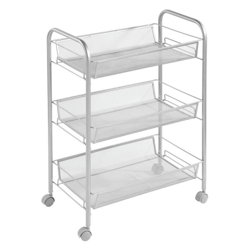 mDesign Portable Metal Rolling Laundry Utility Cart - 3 Shelves -Silver