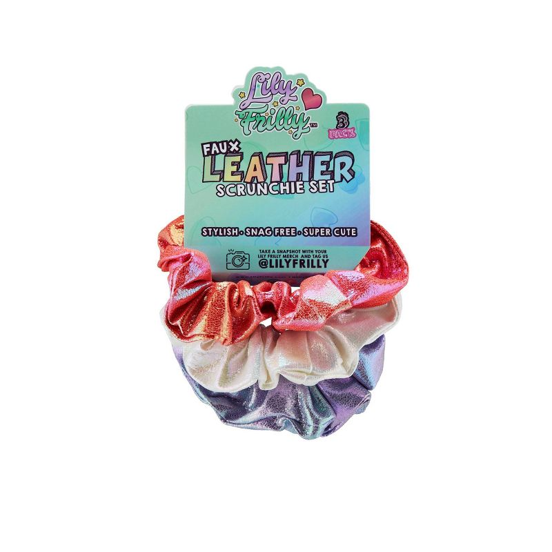 Lily Frilly Faux Leatherette Scrunchie Set - Red/Purple/White