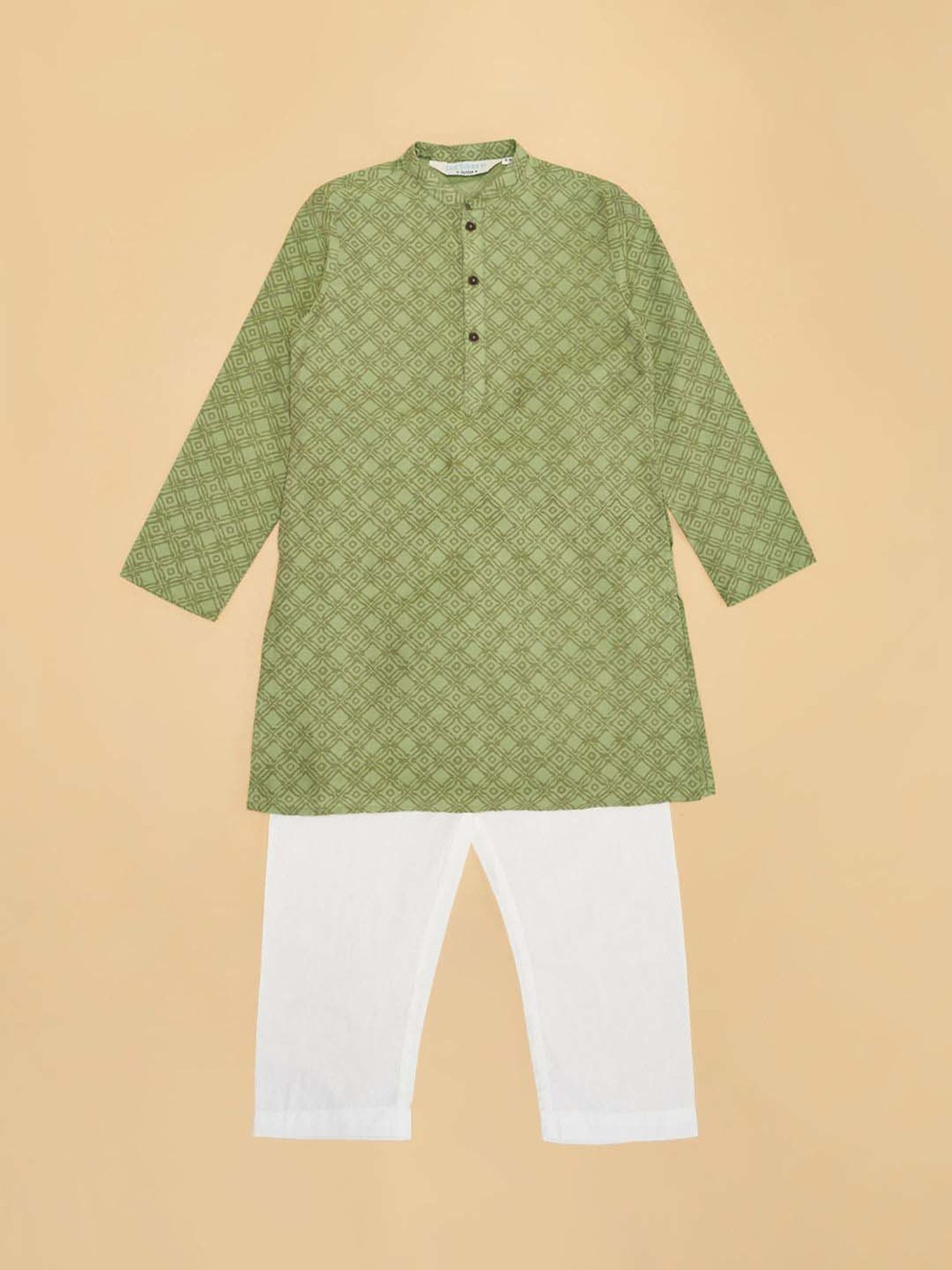 Indus Route by Pantaloons Boys Desert Sage Printed Full Sleeves Kurta Sets