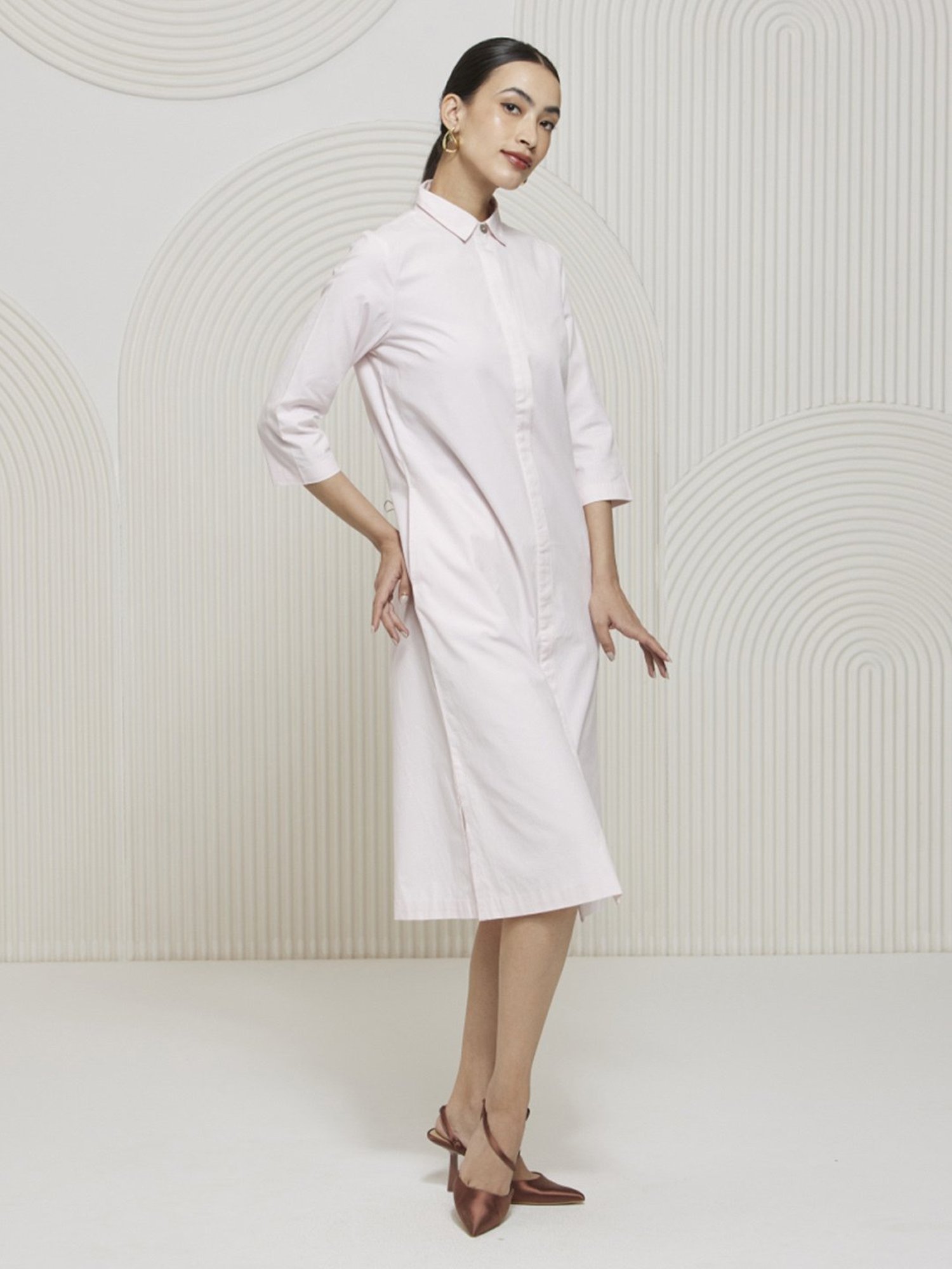 Artagai Pink Polin Elevated Basics Shirt Dress with Concealed Placket