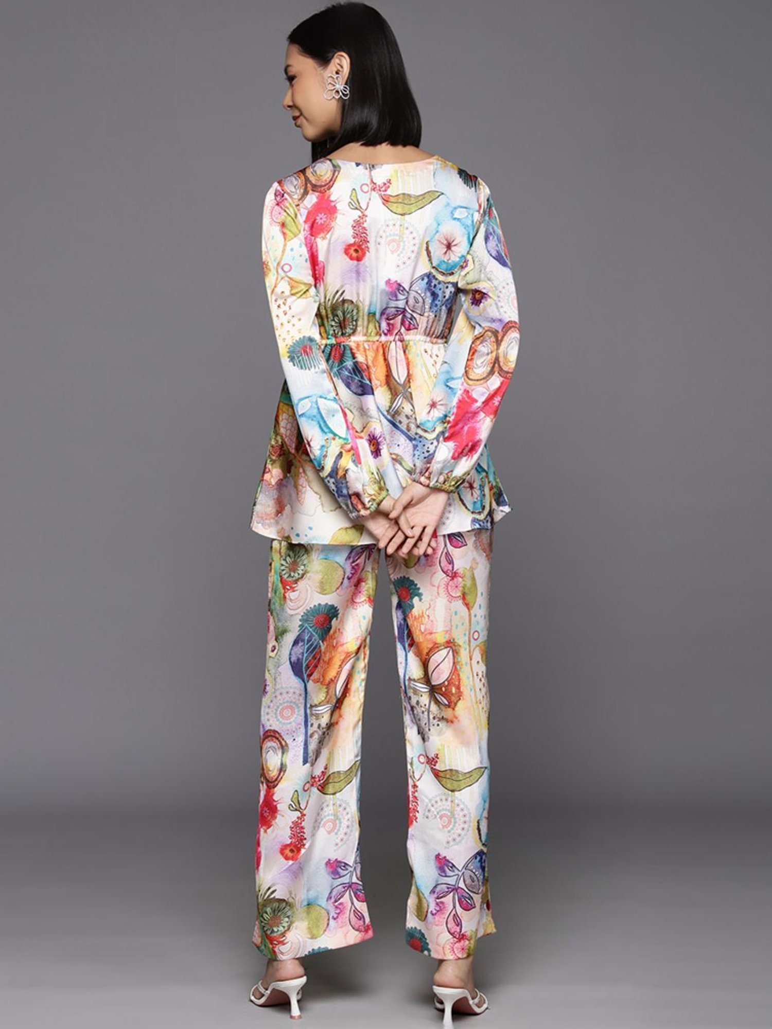 Varanga Multicolored Floral Print Top Pant Set
